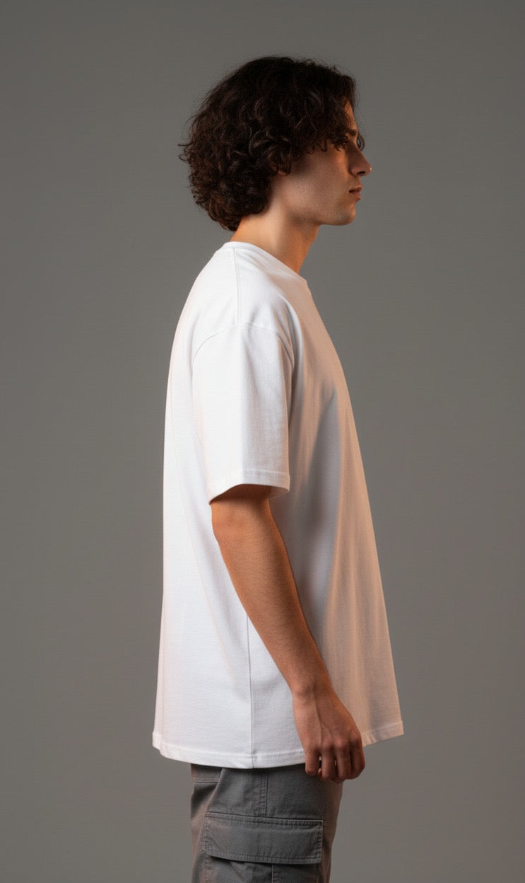 Men White Graphic Cotton Oversized T-Shirt