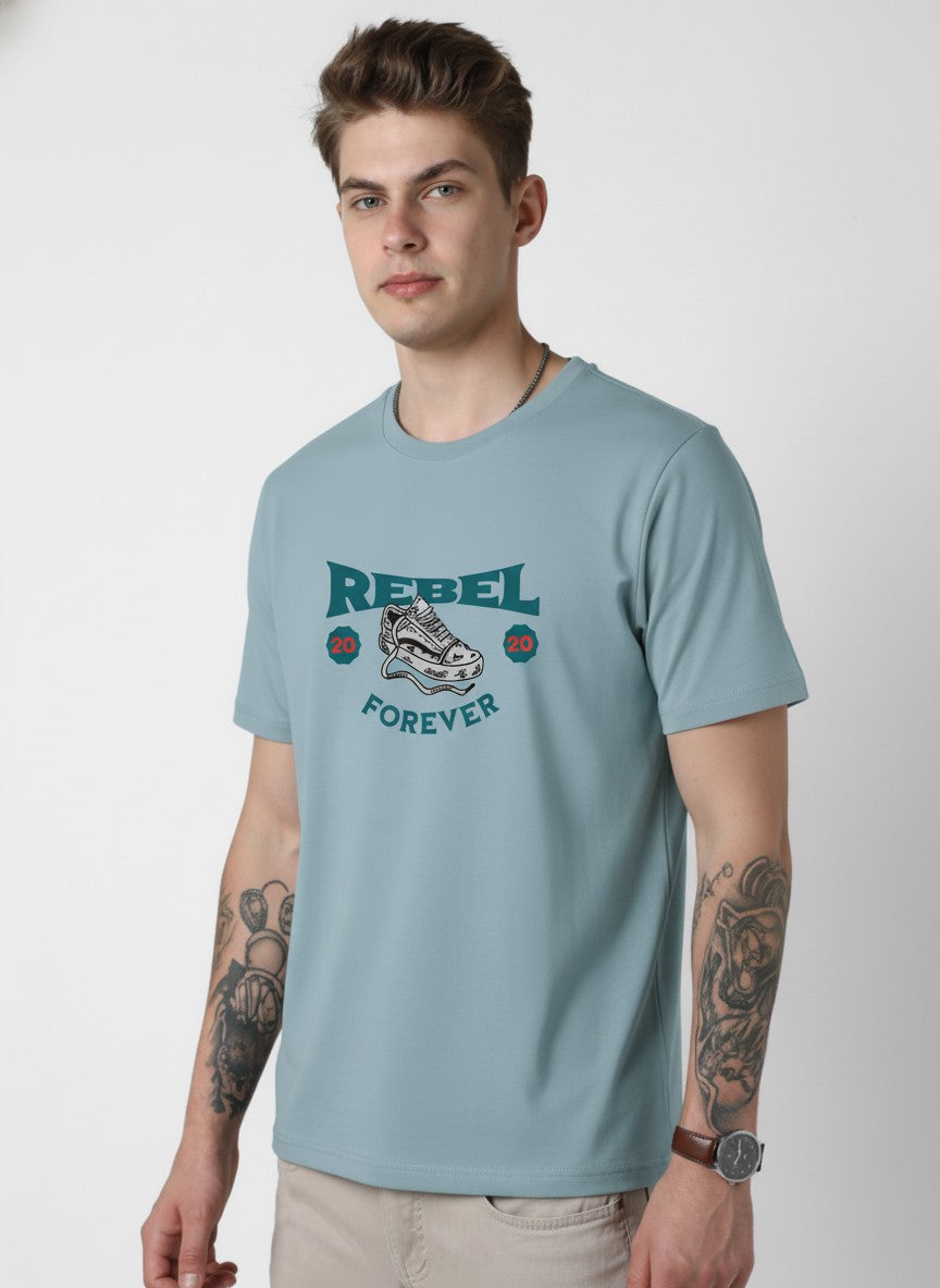 Men Cotton Ice Blue T-Shirt
