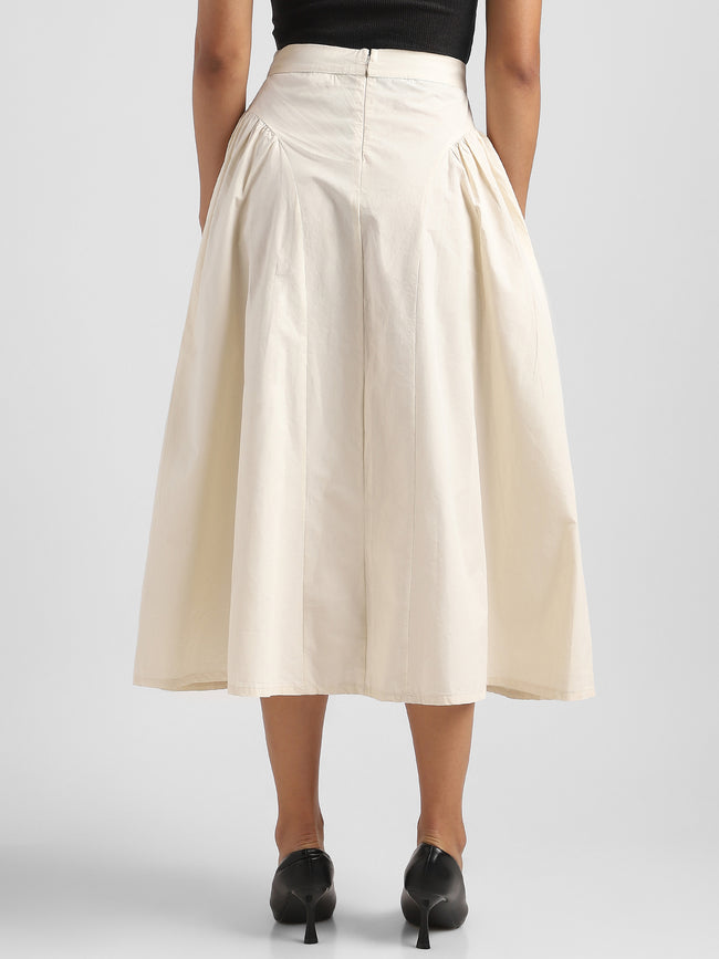 Women White Flared Maxi Skirt