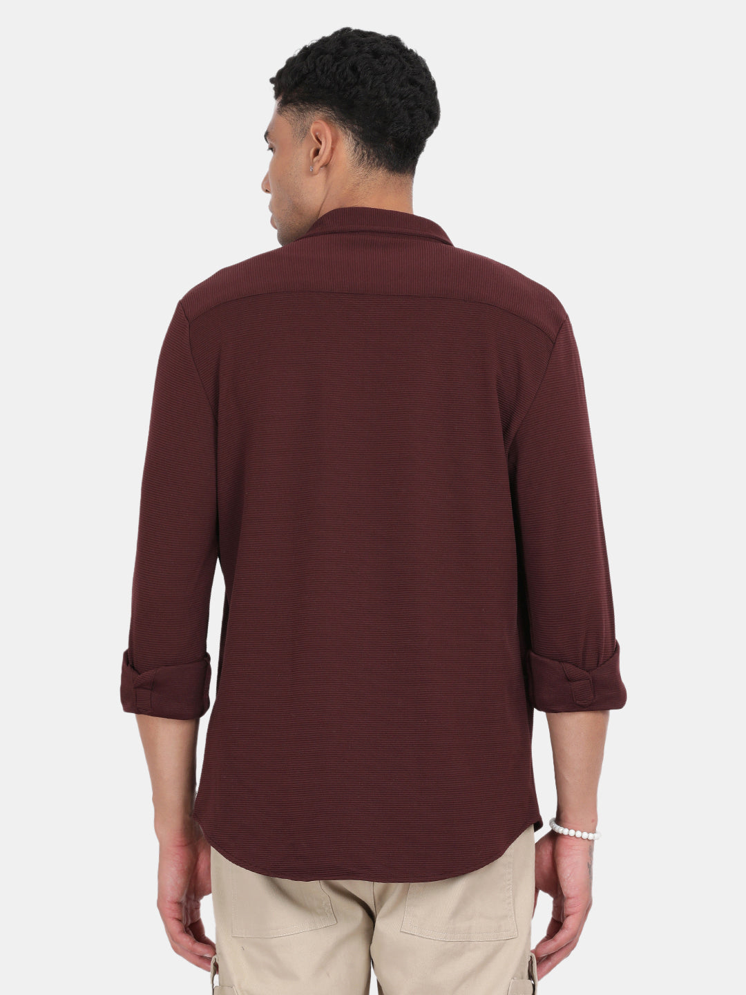 Men Maroon Slim Fit Spread Collar Full Sleeve Casual Shirt