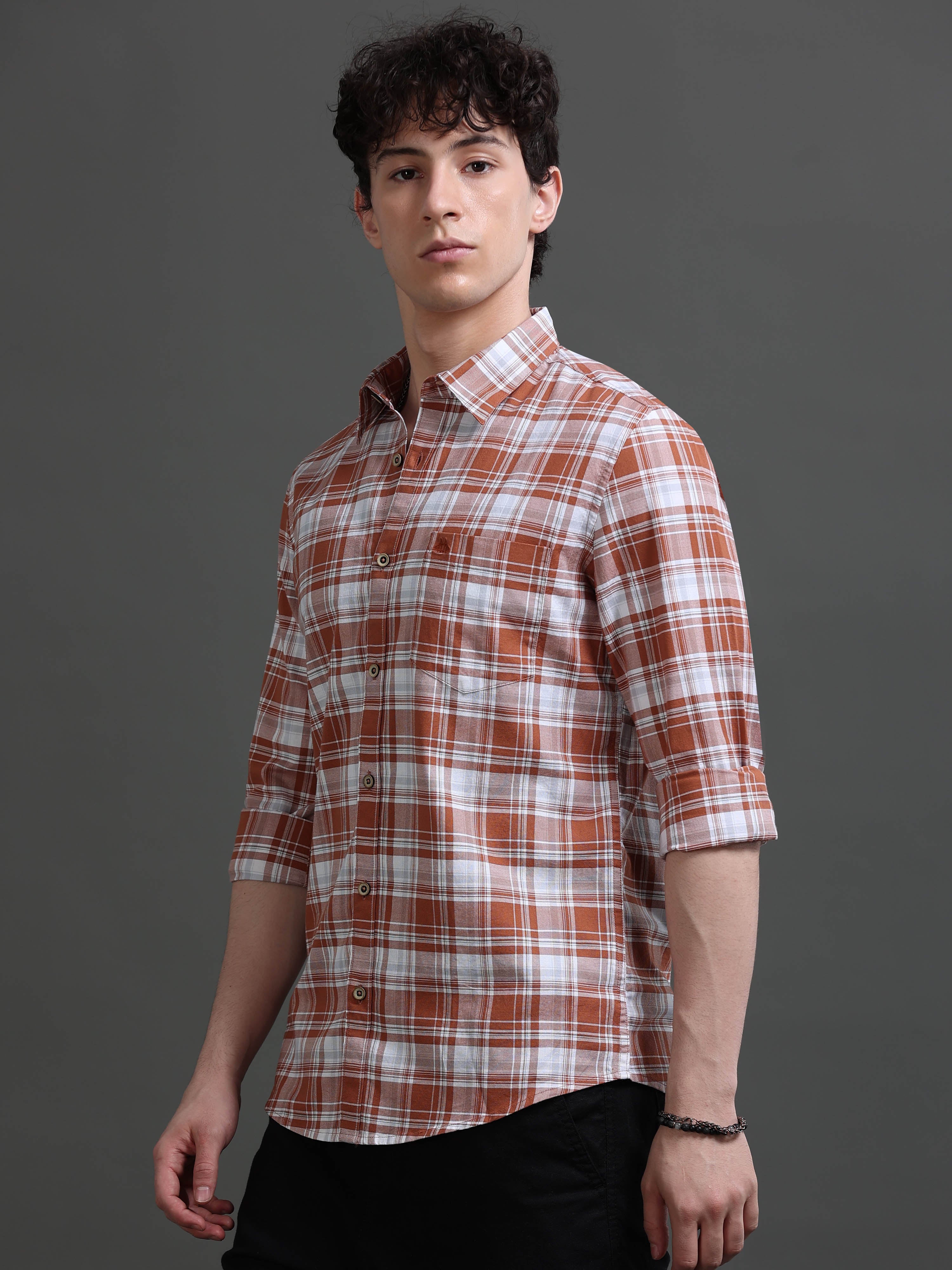 Men Brown Check Shirt