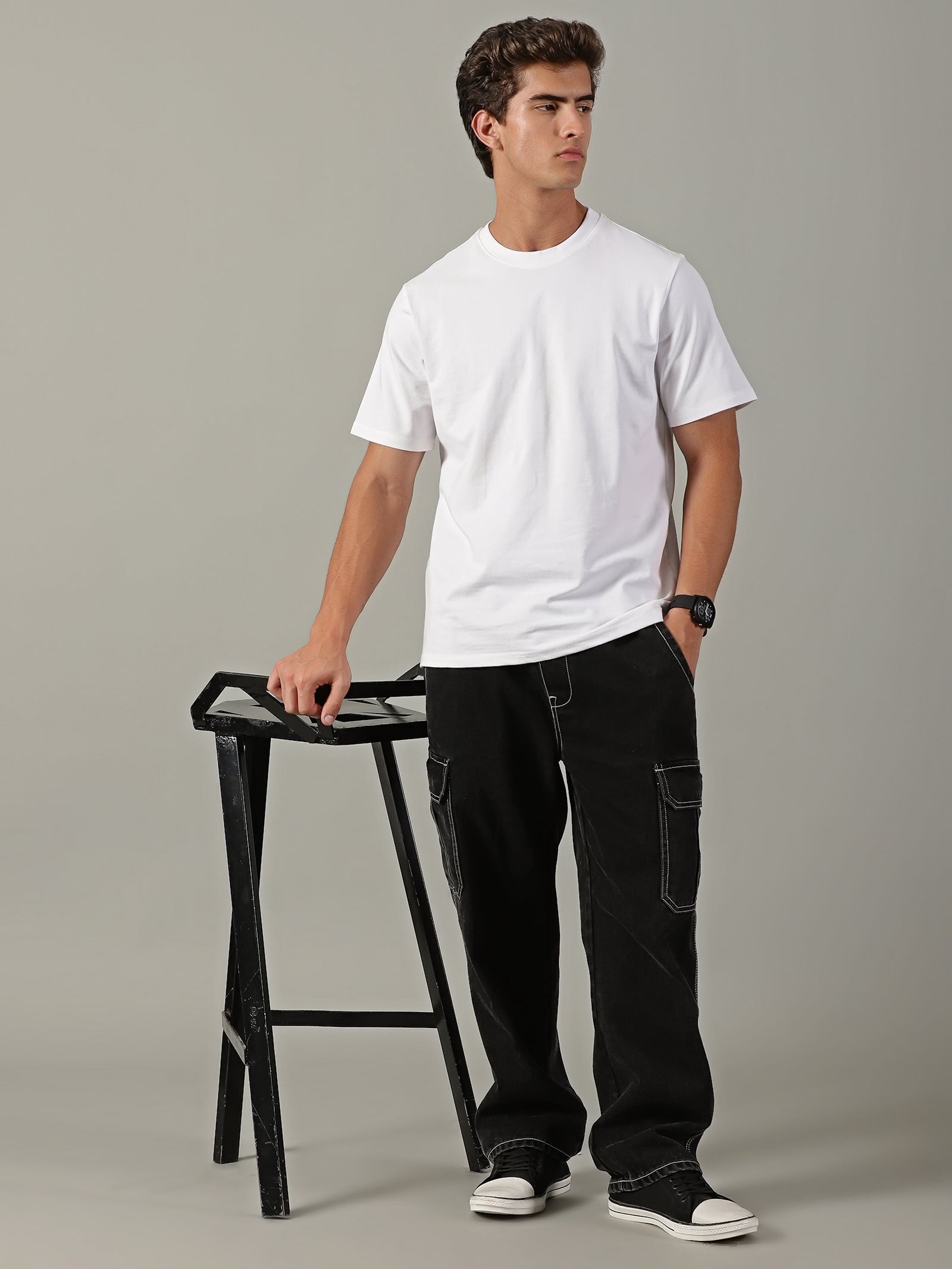 Men White Basic T-Shirt