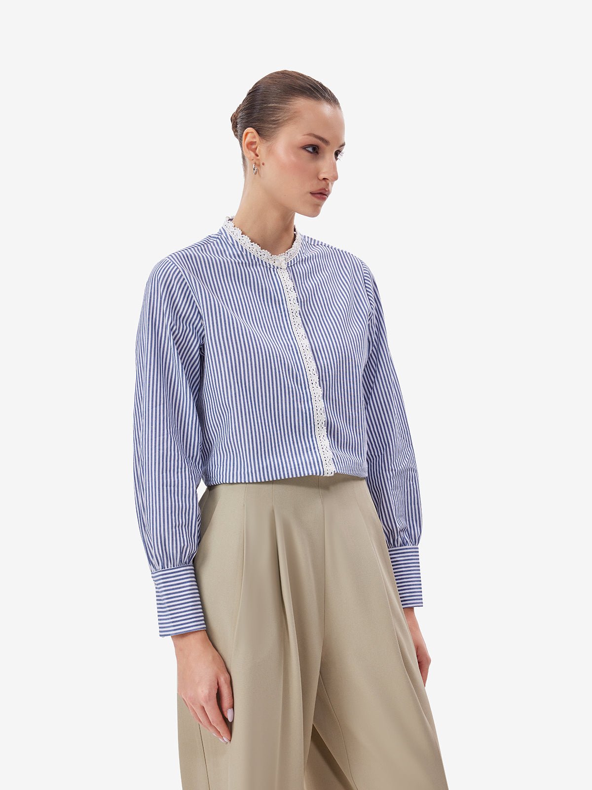 Women Blue Striped Button-Down Shirt