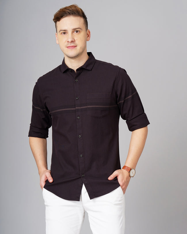 Men Brown Cotton Slim Shirt