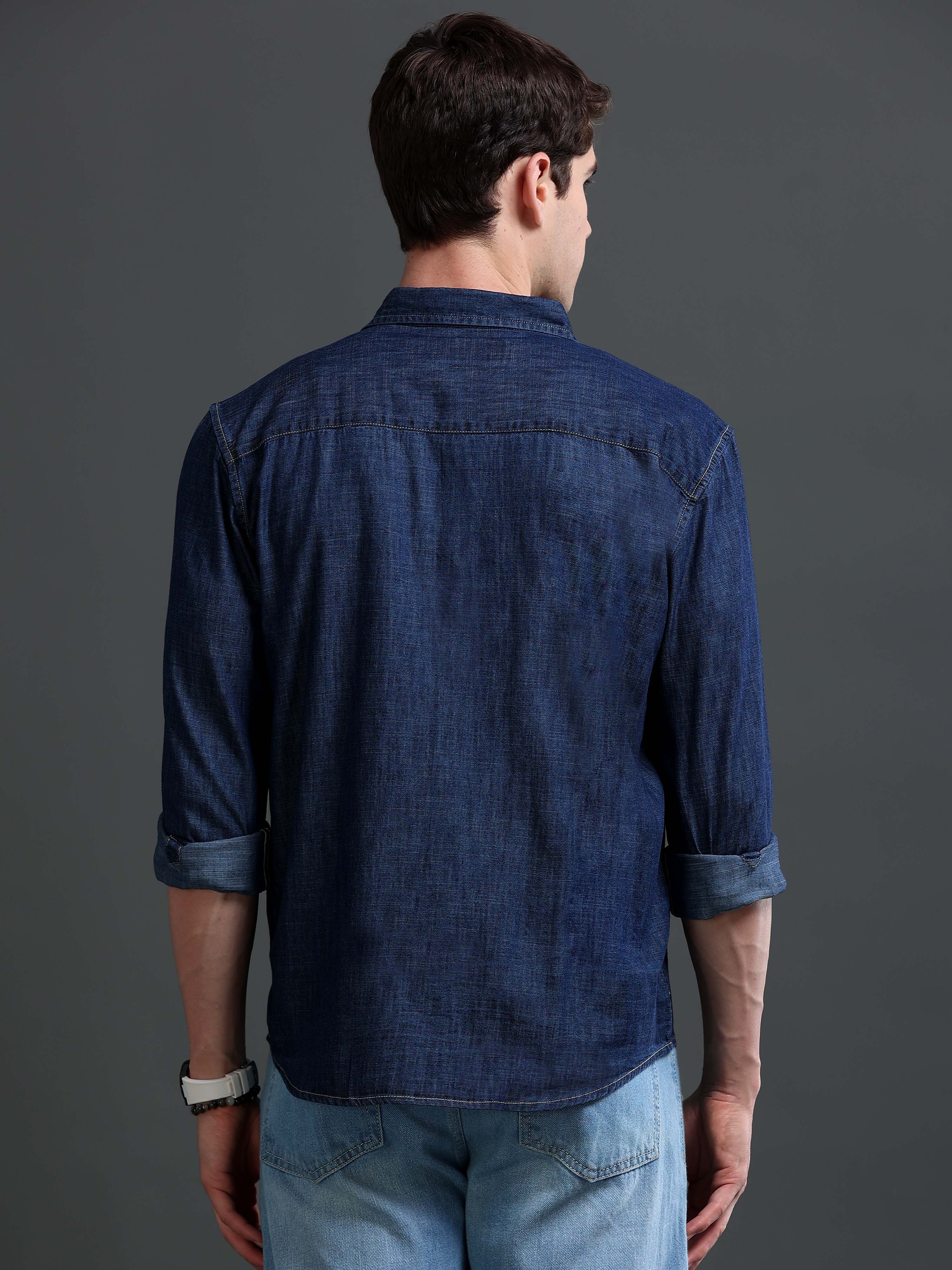 Men Navy Denim Shirt