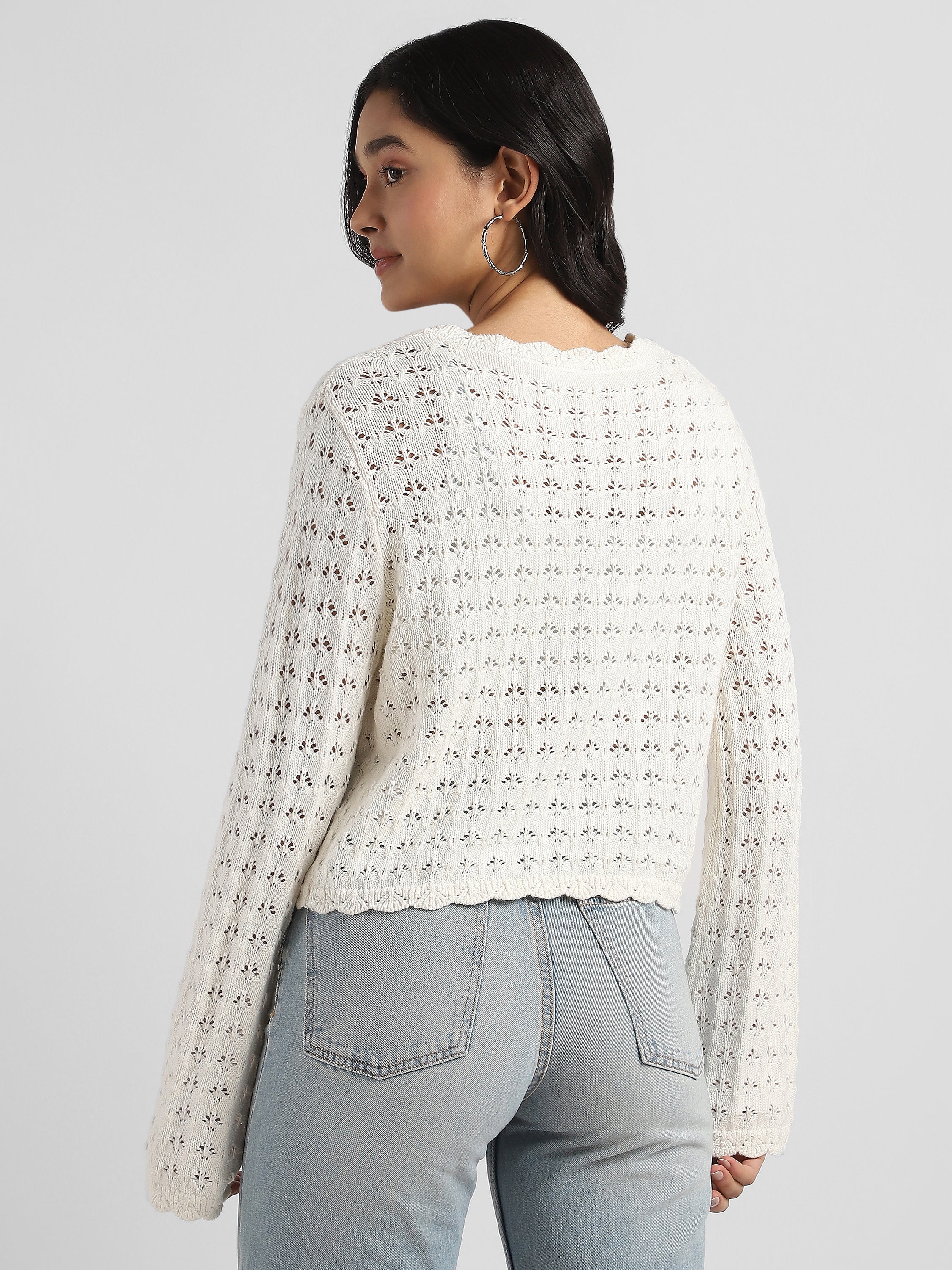 Women Cream Crochet Front open top