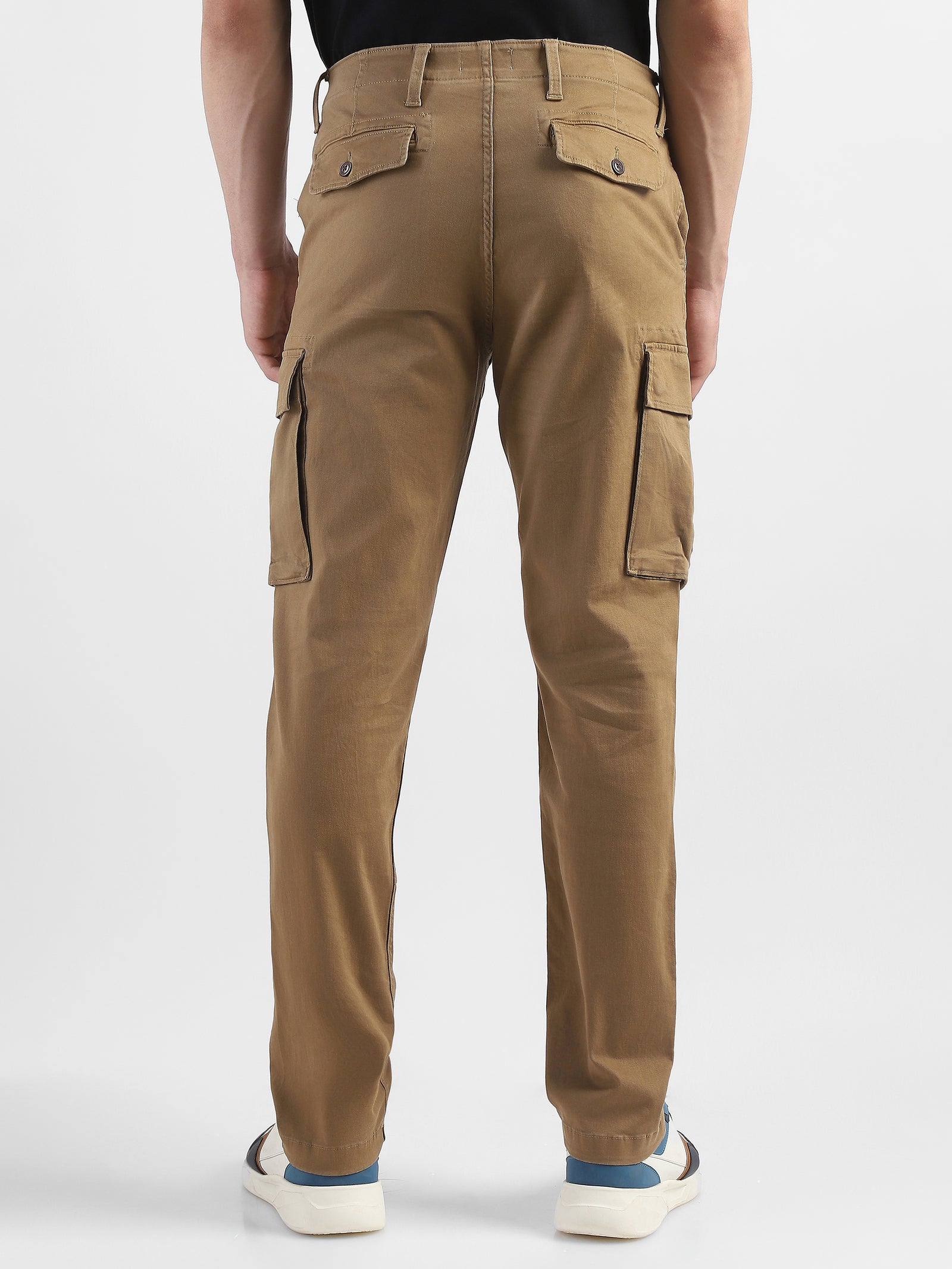 Men Khaki Cotton Mid Rise Cargo Pants
