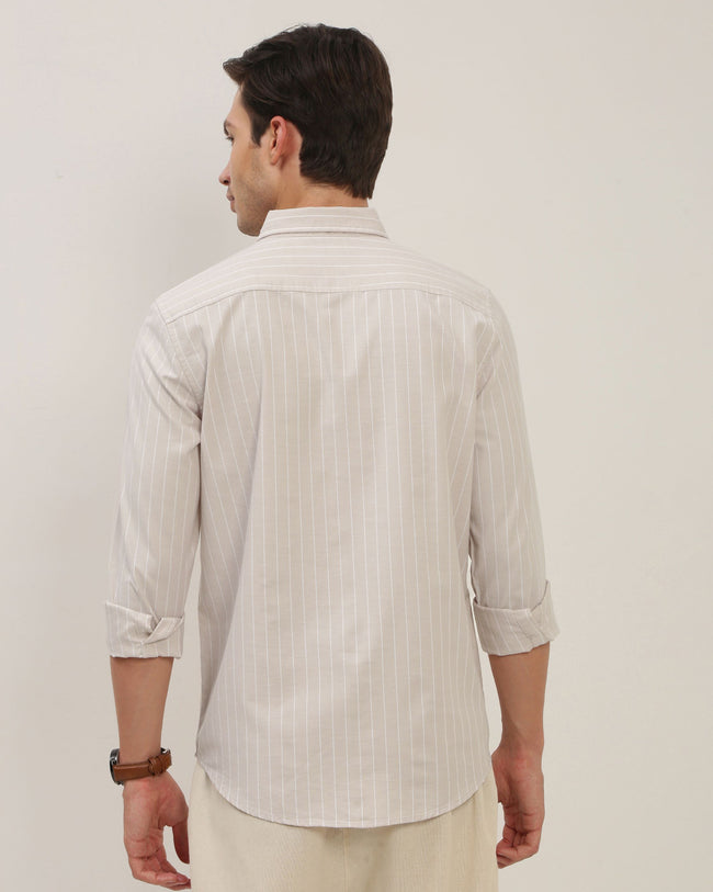 Men Beige Striped Shirt
