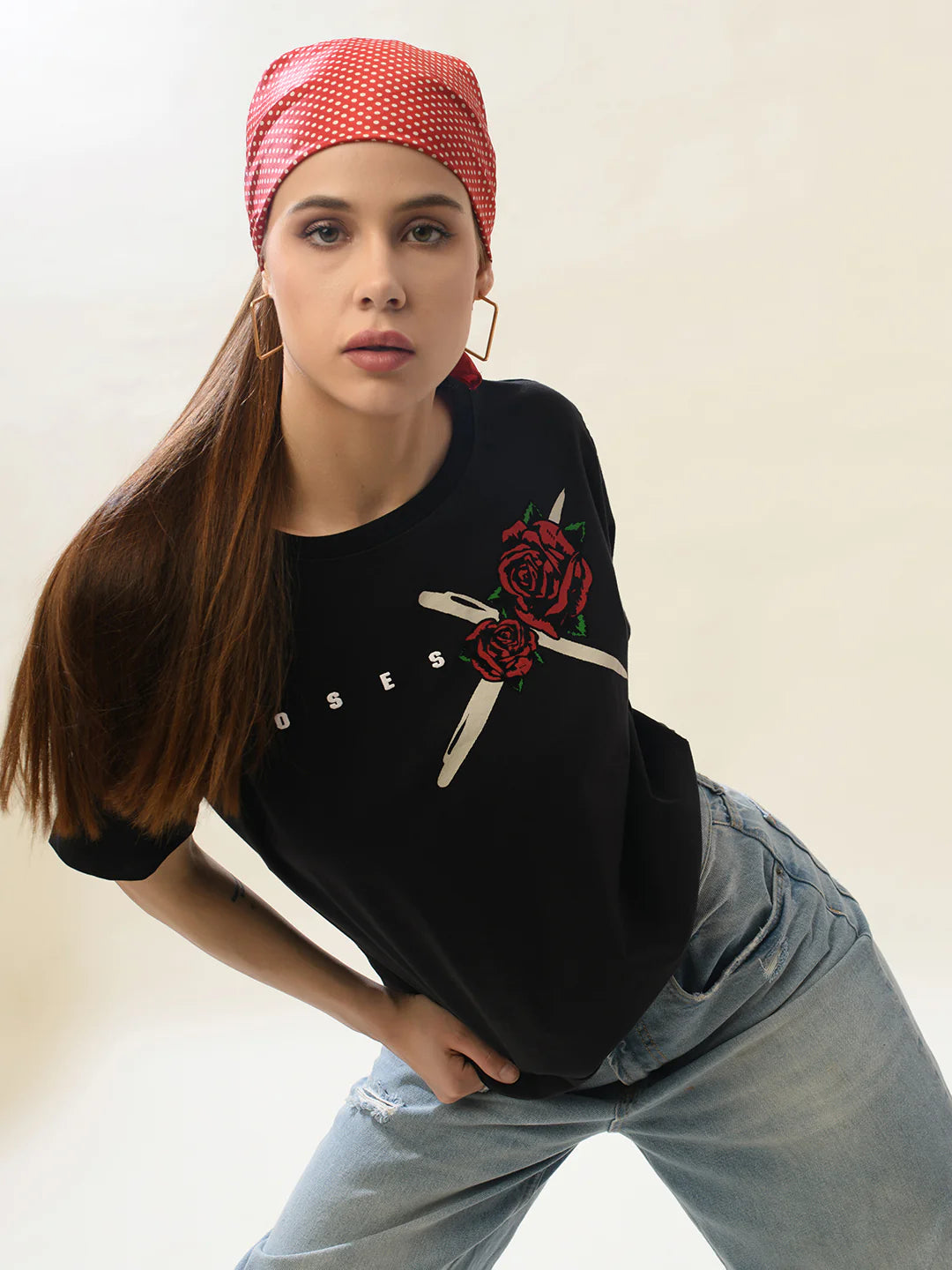 Women Black Cotton Relaxed T-Shirt