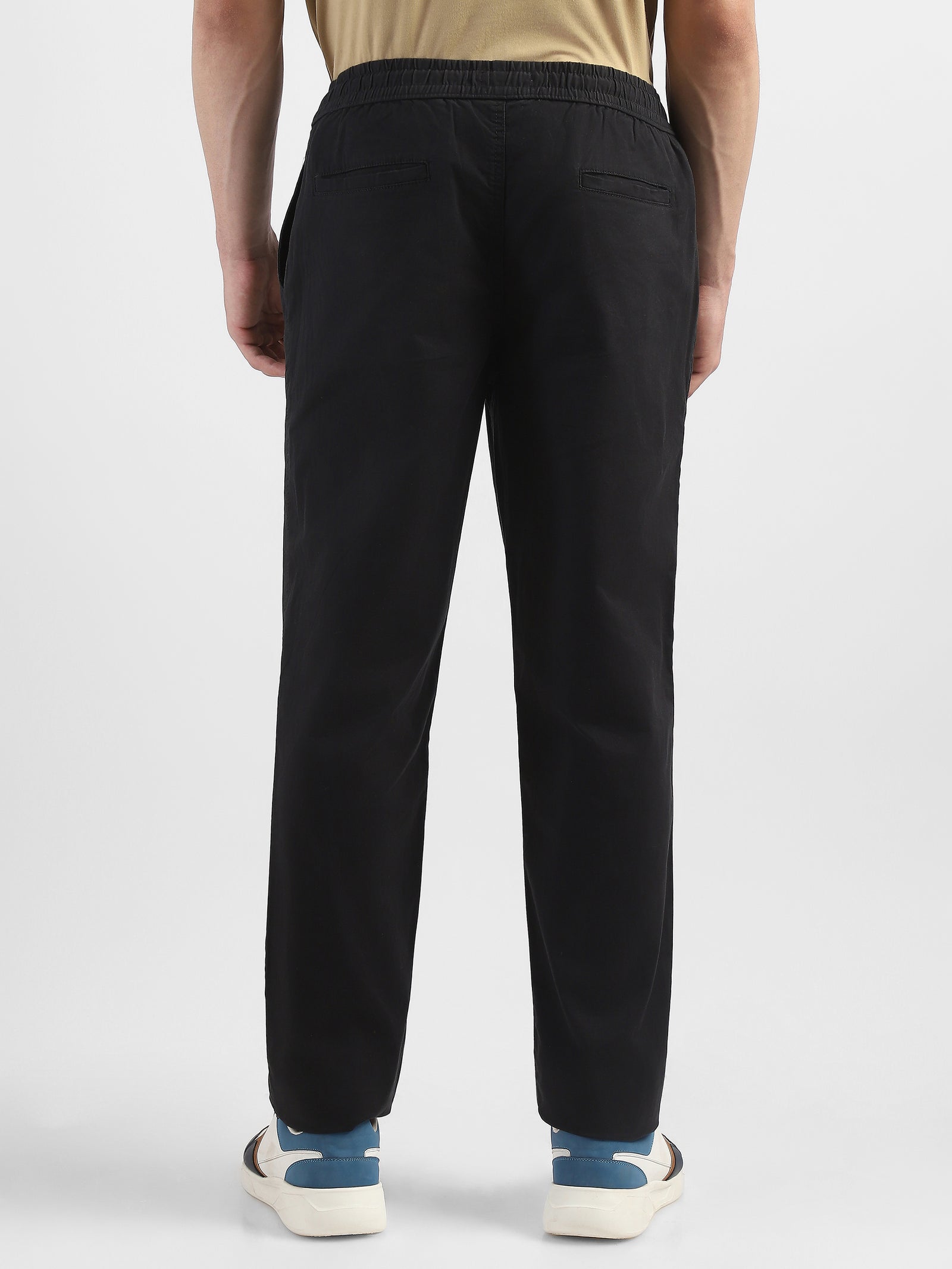 Men Black Cotton Blend Mid-Rise Pants