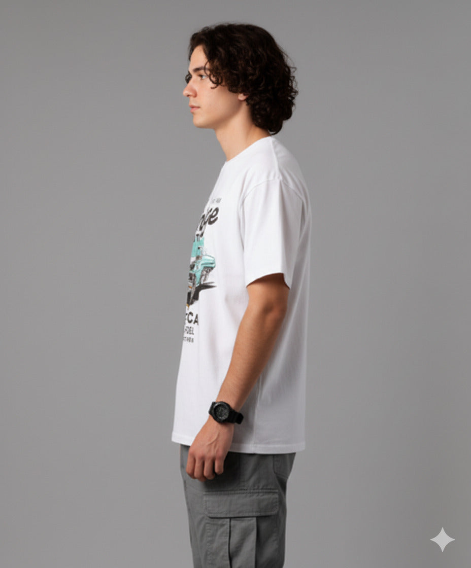 Men White Graphic Cotton Oversized T-Shirt