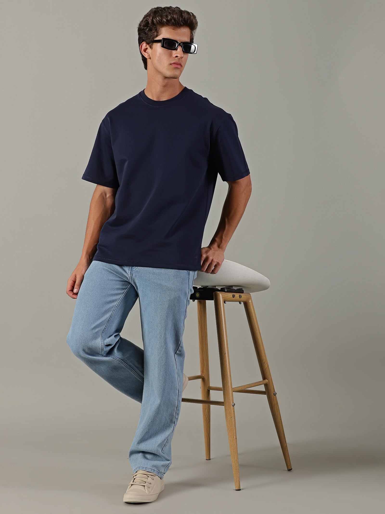 Men Navy Crew Neck Oversize Tshirt