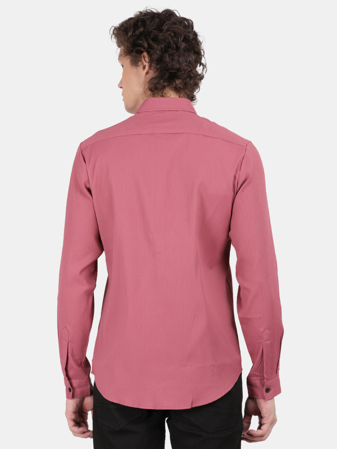 Men Pink Slim Fit Spread Collar Full Sleeve Casual Shirt