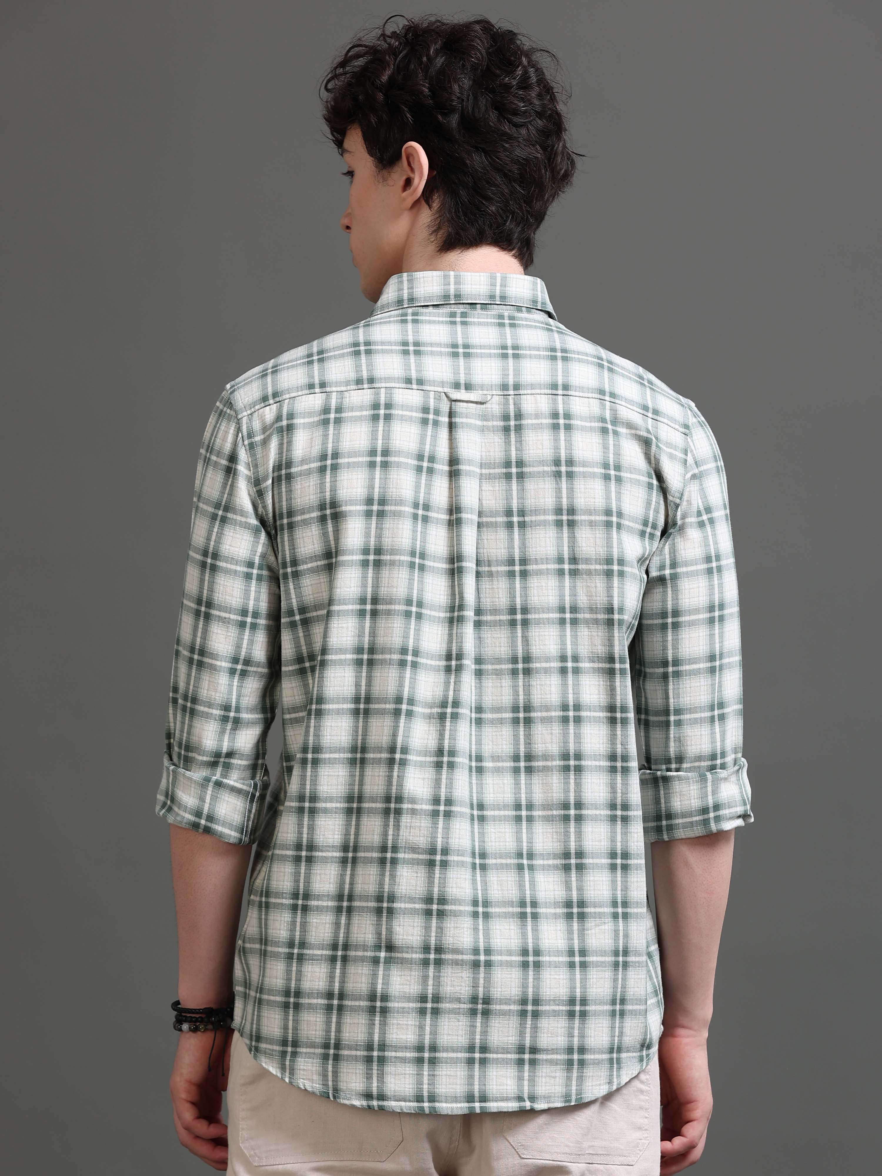 Men Green Checked Shirt