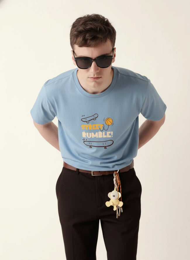 Men Cotton Ice Blue T-Shirt