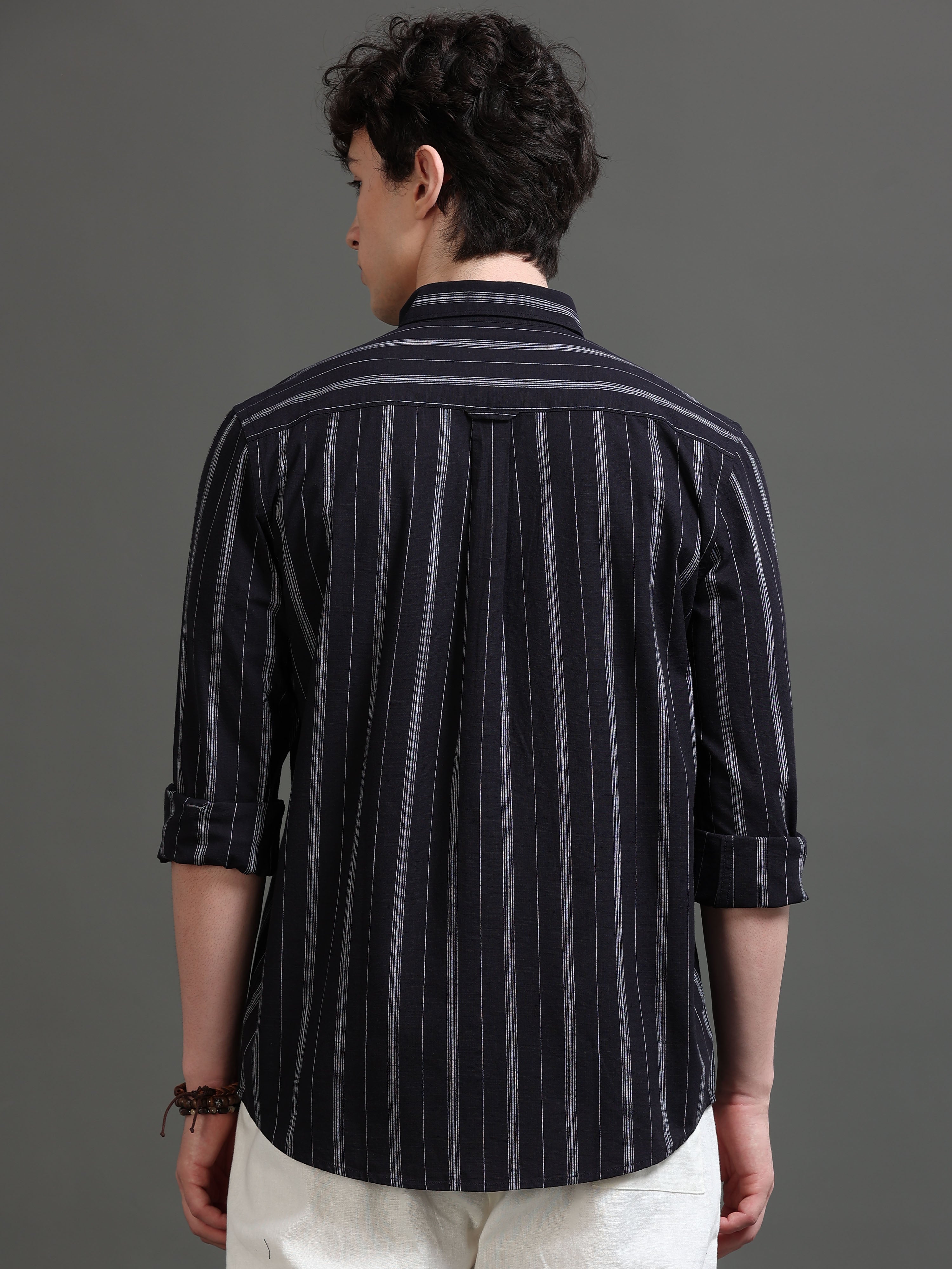 Men Black Striped Shirt