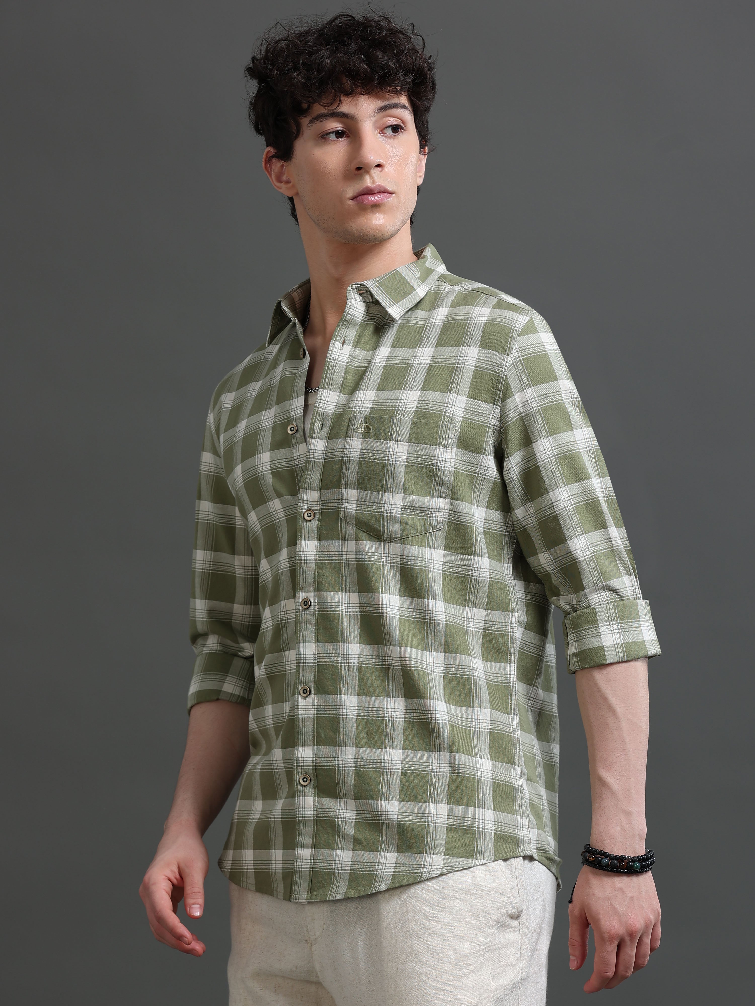 Men Green Check Shirt