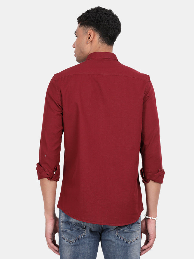 Men Maroon Slim Fit Spread Collar Full Sleeve Casual Shirt