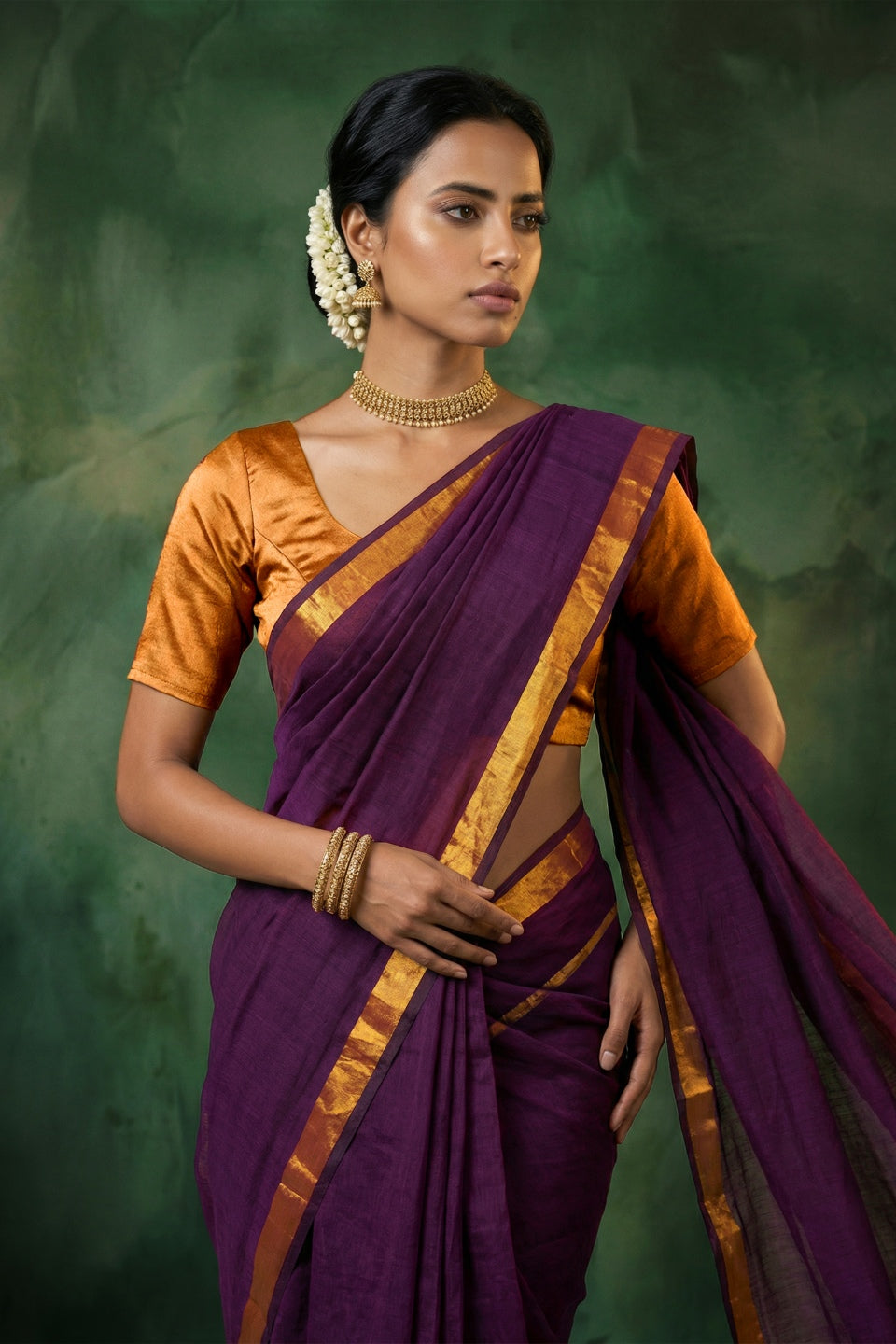 Sushrika Plum Handwoven Cotton Saree