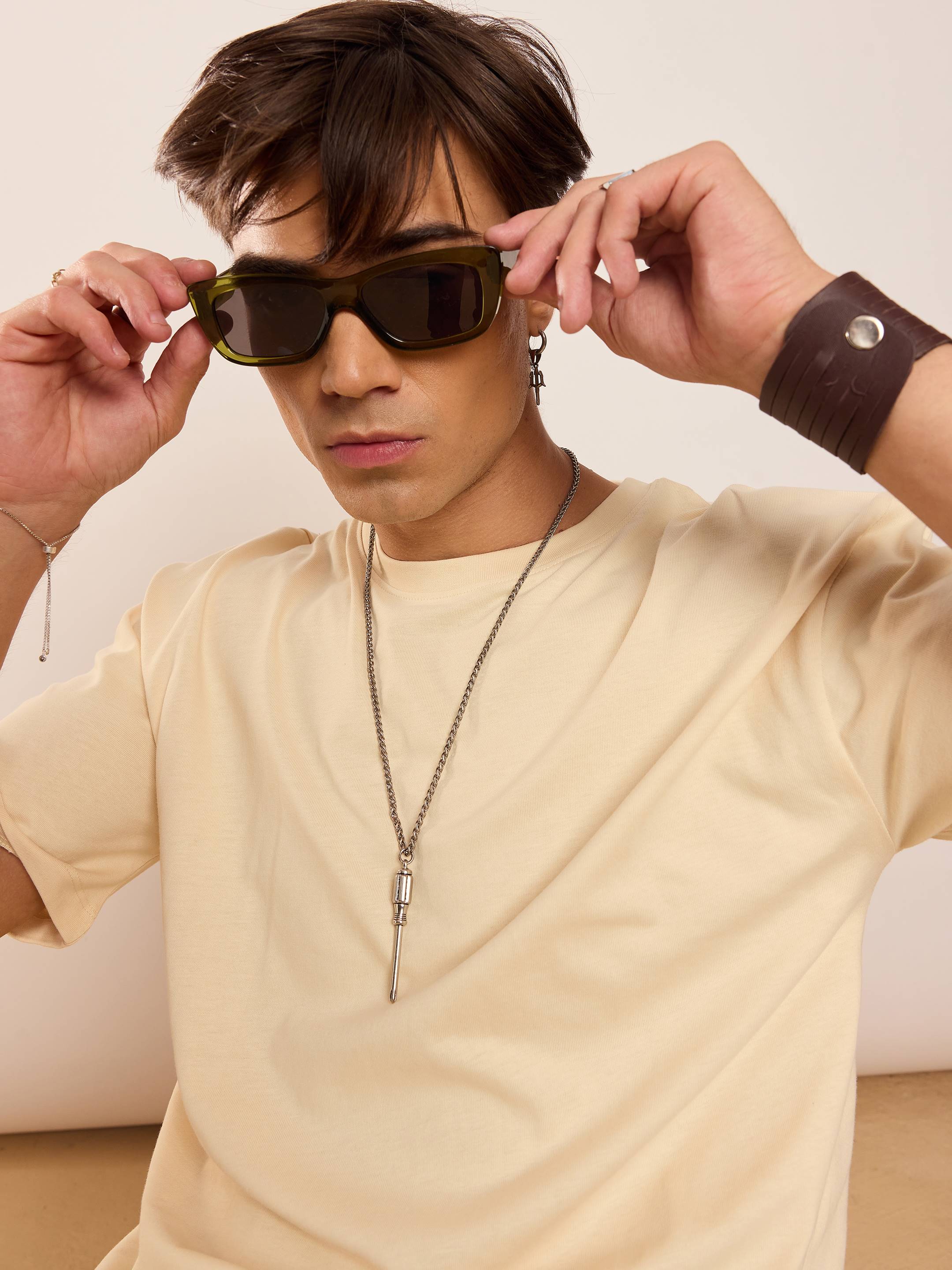 Beige Floral Back Print Oversized T-Shirt