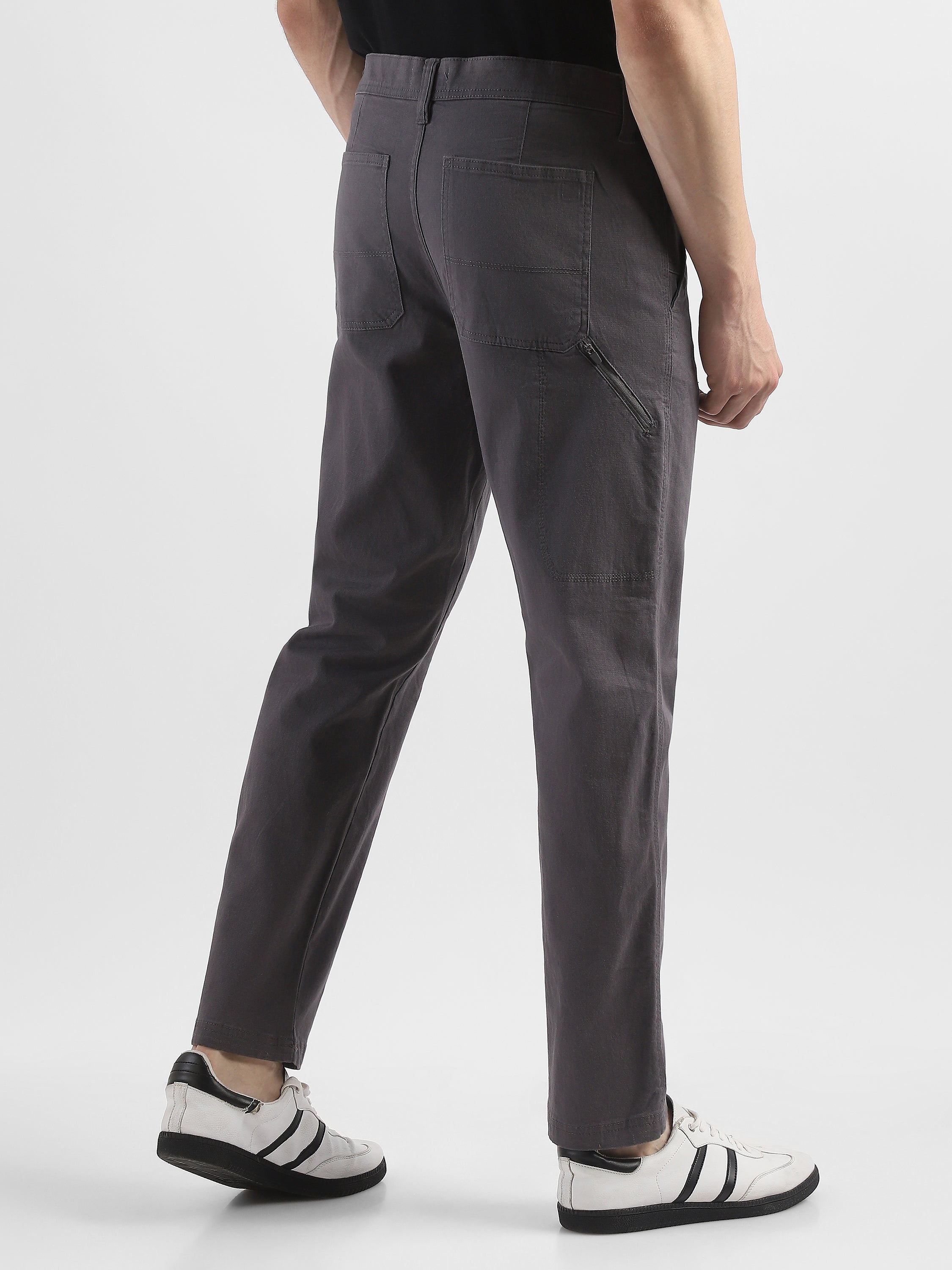 Men Grey Cotton Blend Formal Trousers