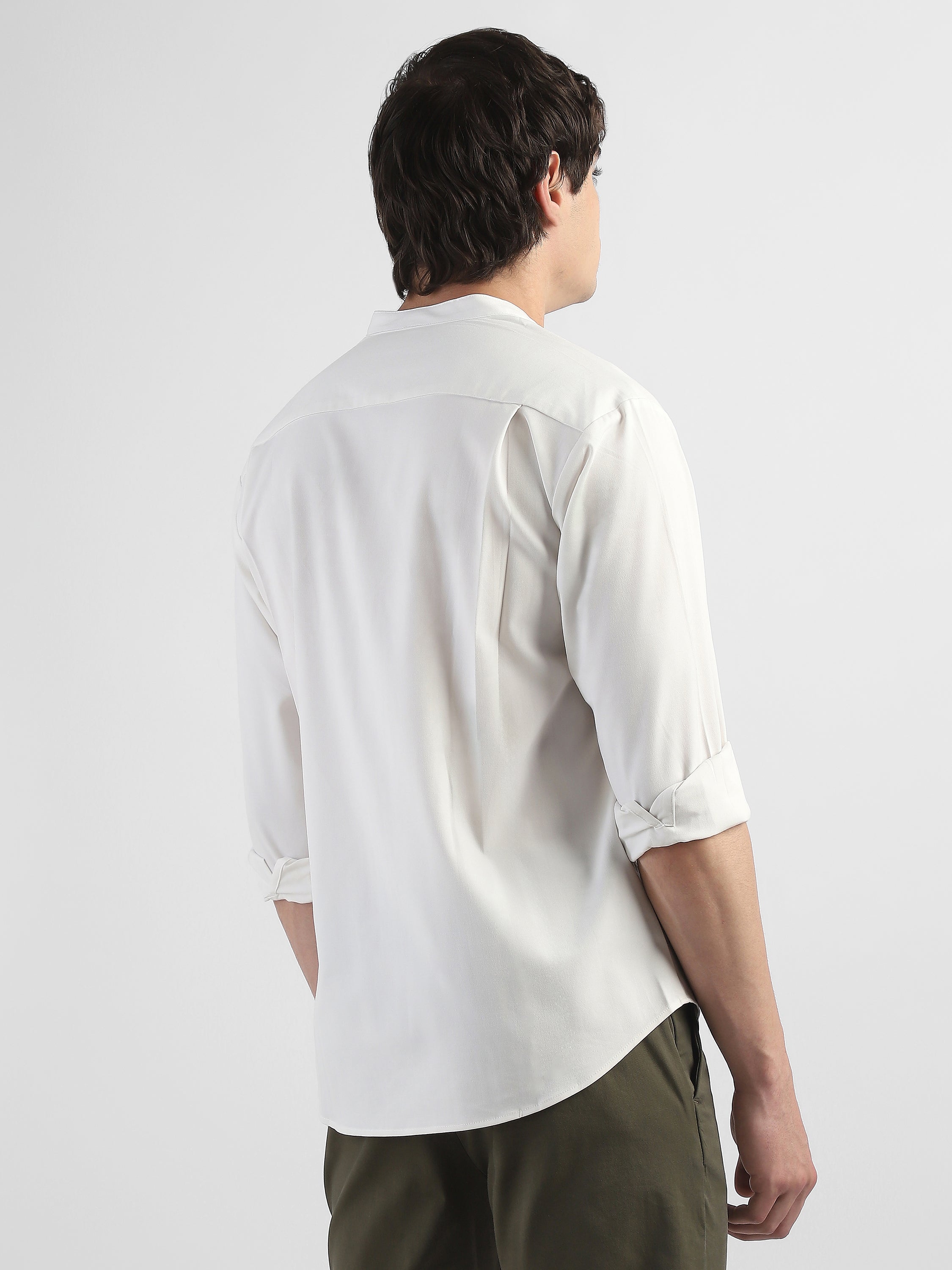 Men White Mandarin Collar Regular Fit Shirt