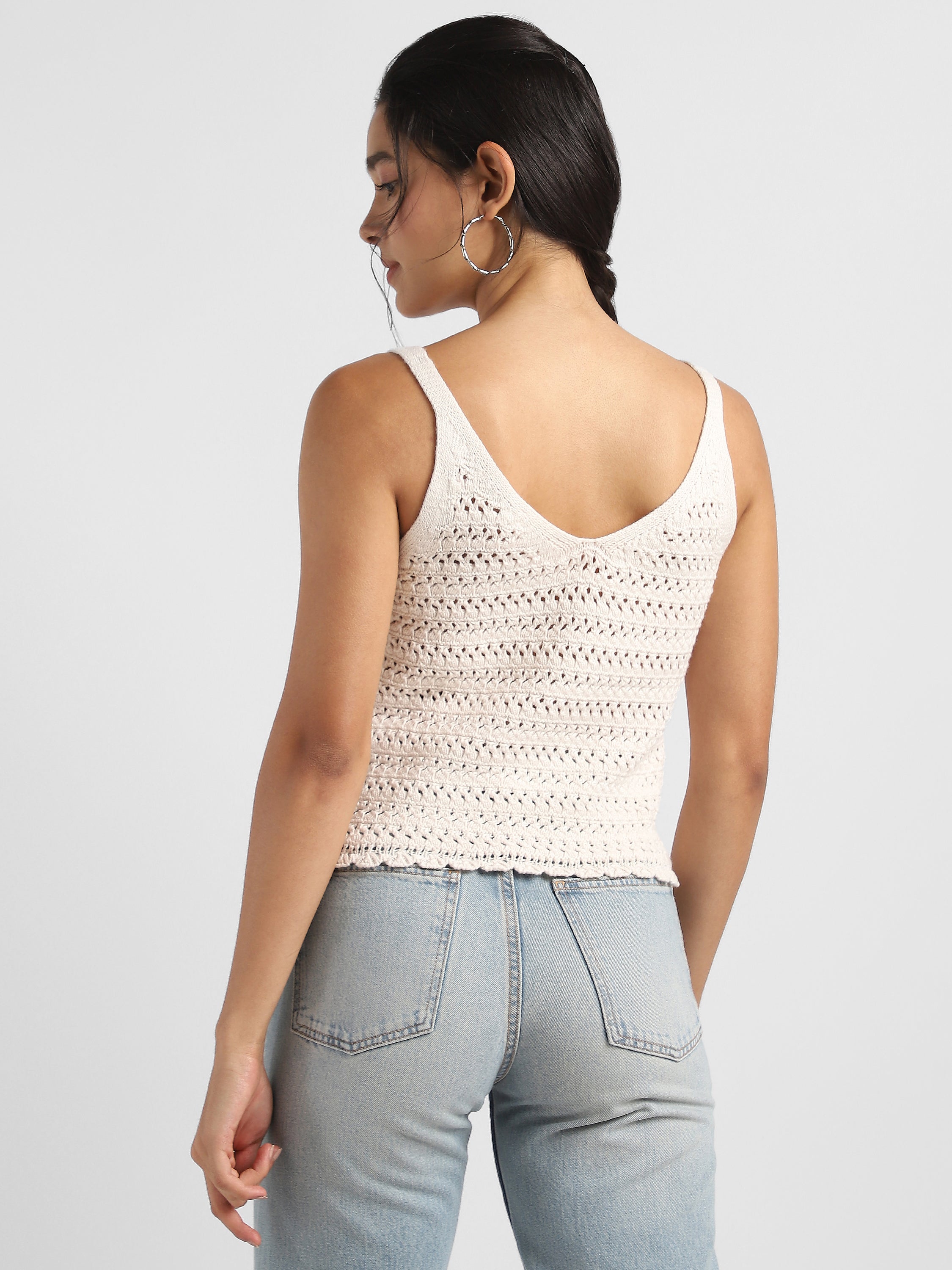 Women Cream Crochet Top