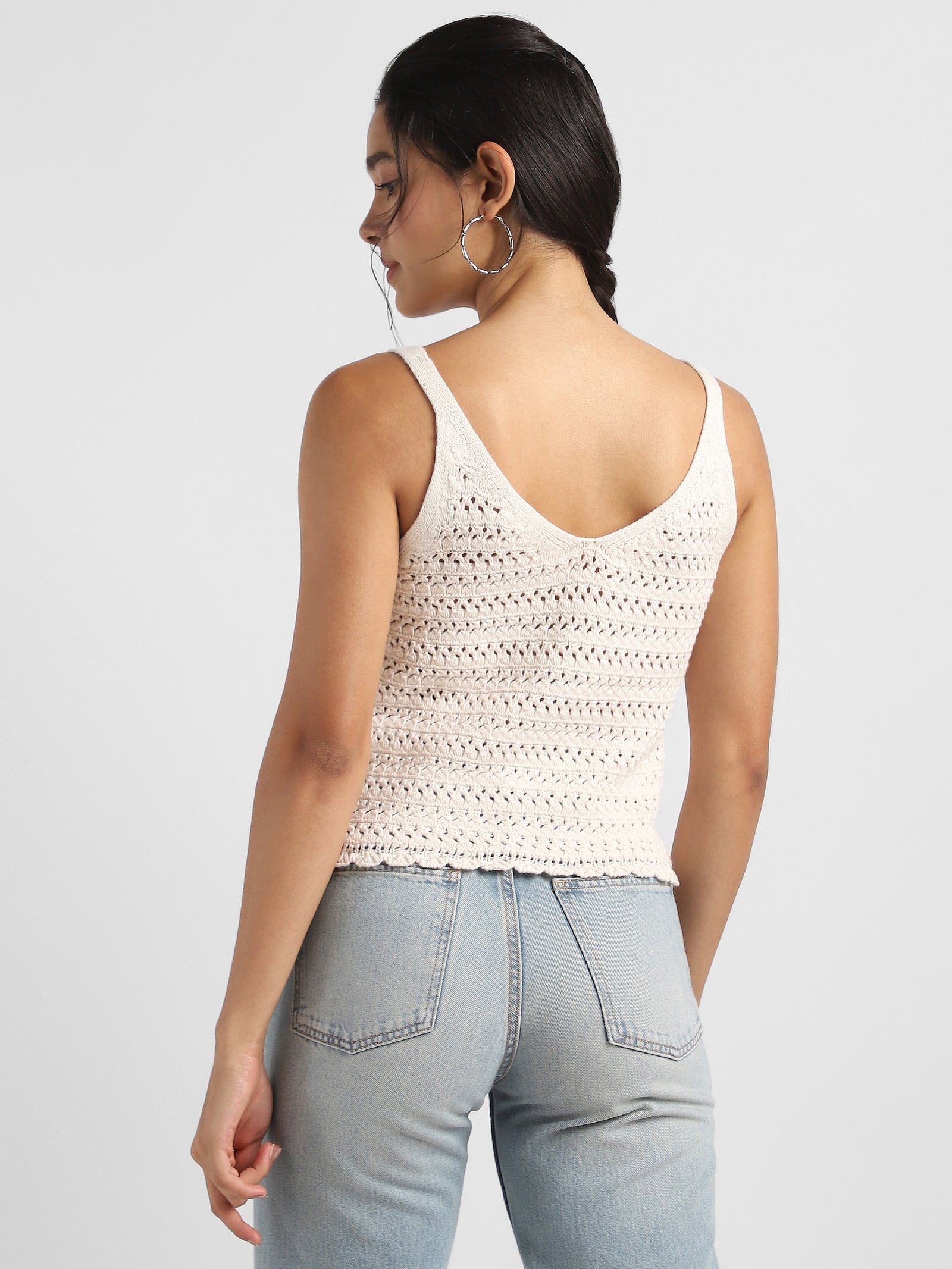 Women Cream Crochet Top