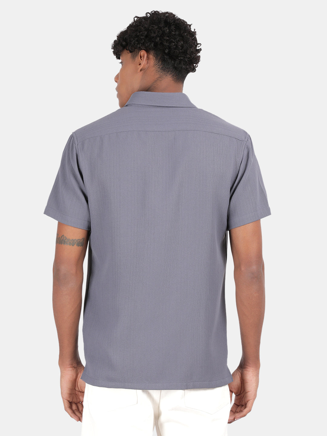 Men White Slim Fit Spread Collar Half Sleeve Casual Shirt