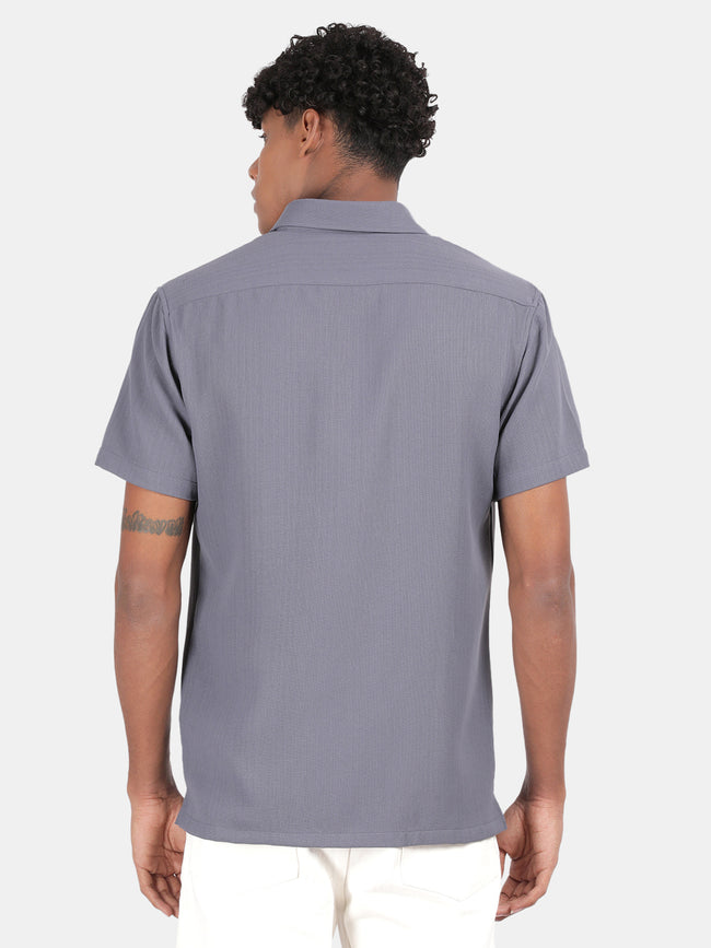 Men White Slim Fit Spread Collar Half Sleeve Casual Shirt