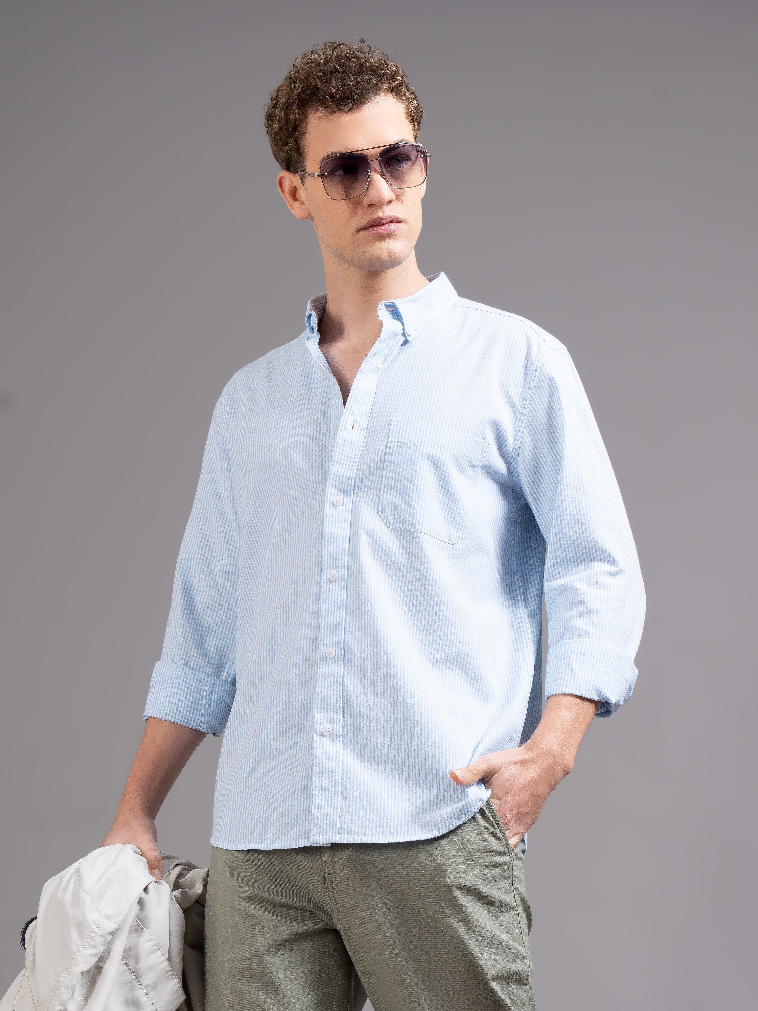 Men Blue Striped Shirt