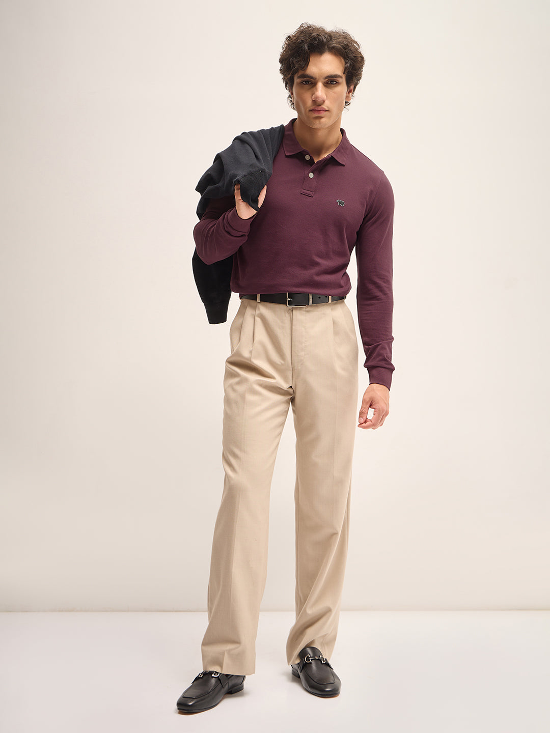 Men Maroon Solid Regular Fit Polo Collar T-shirt
