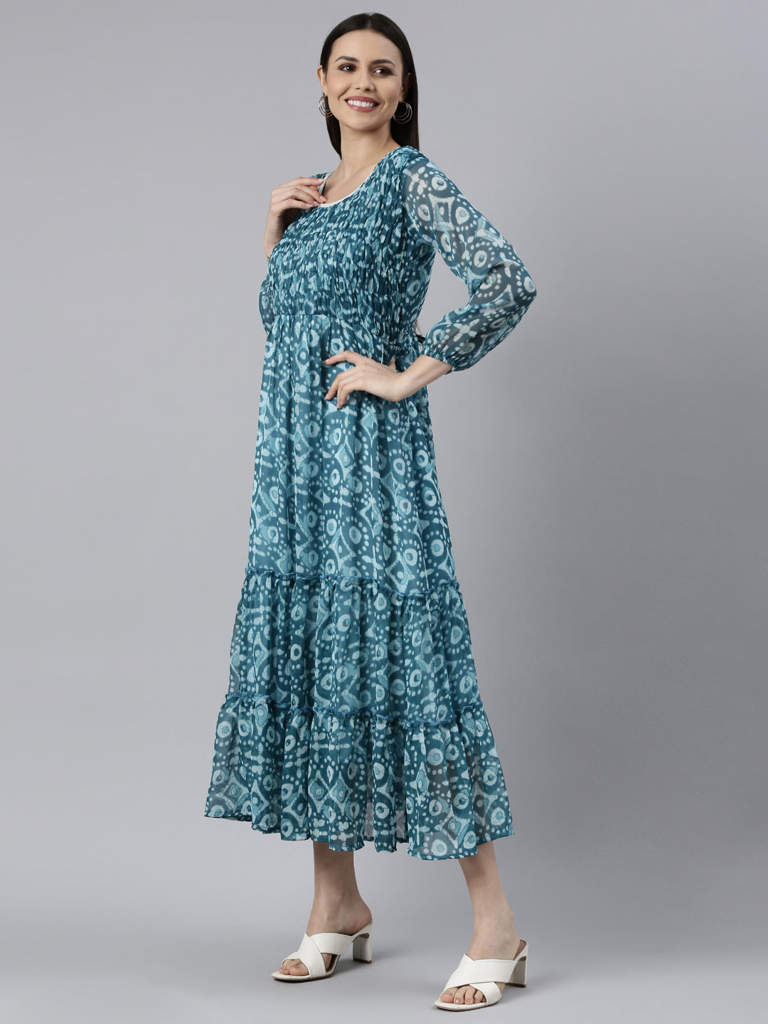 Women Blue Floral Chiffon Dress