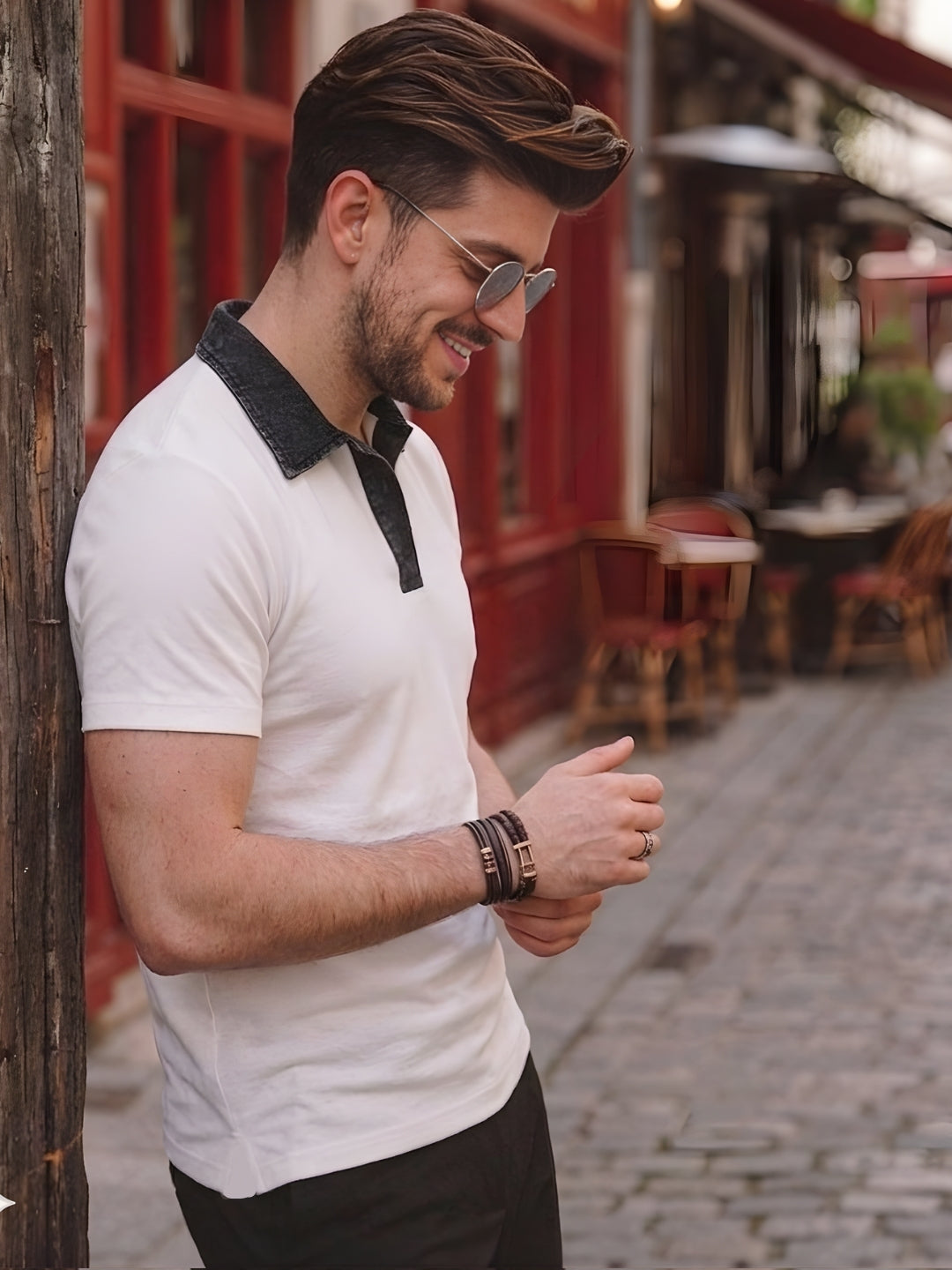 Men White Solid Polo T-Shirt