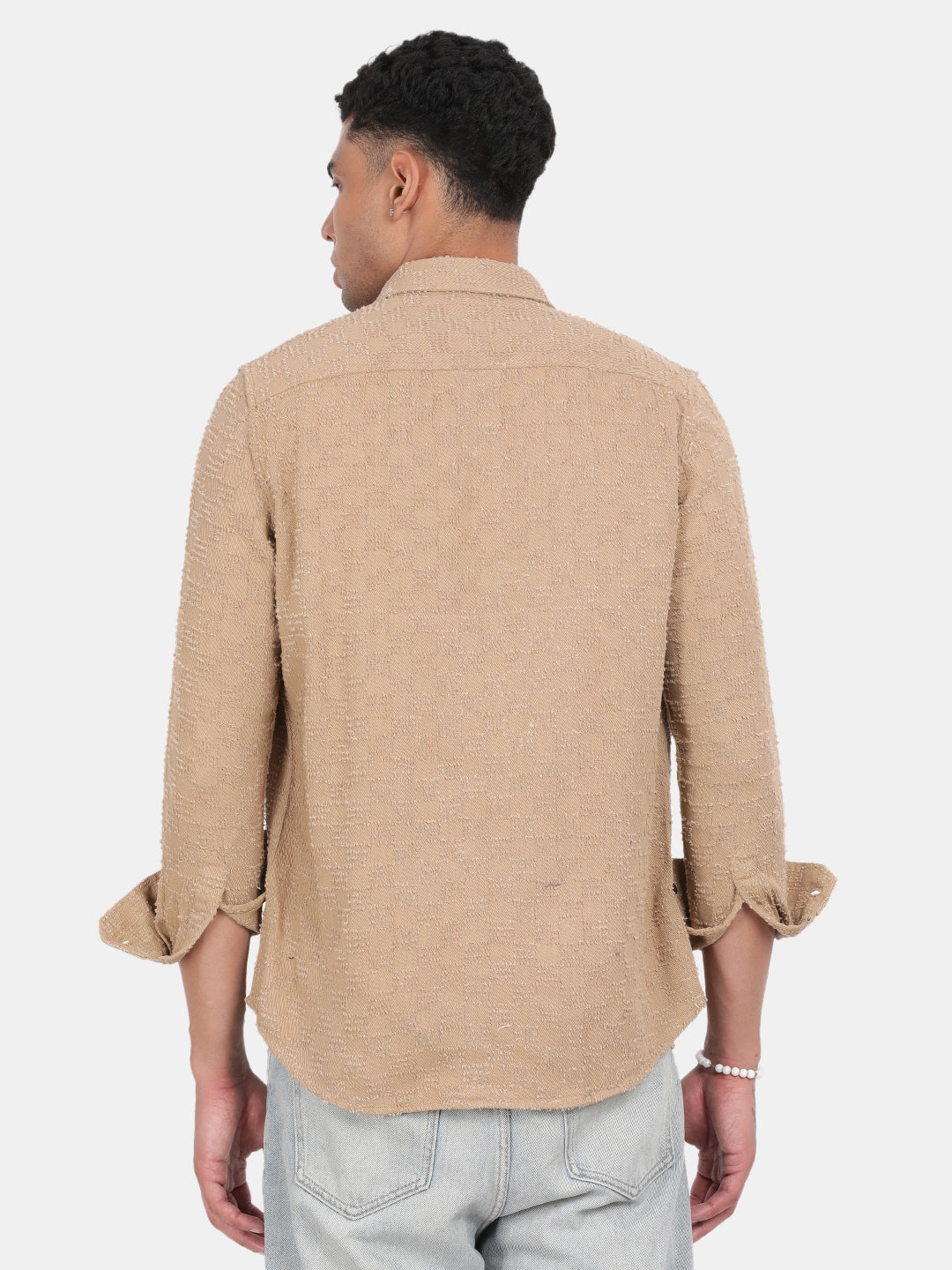 Men Brown Slim Fit Spread Collar Full Sleeve Casual Shirt