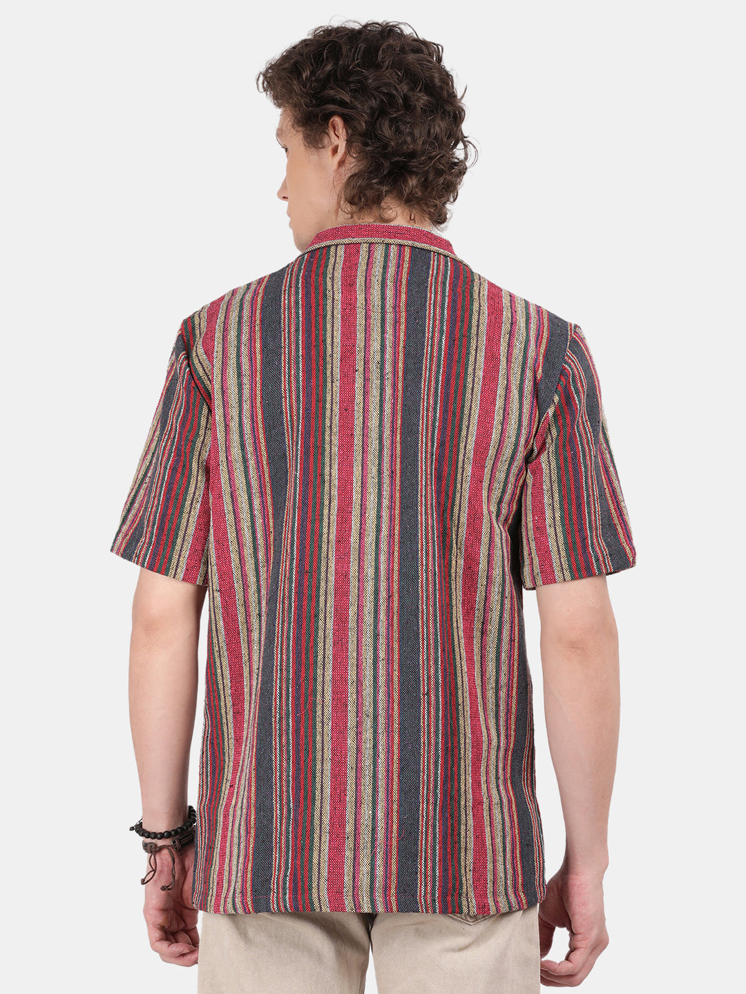 Men Cream Slim Fit Spread Collar Half Sleeve Casual Shirt