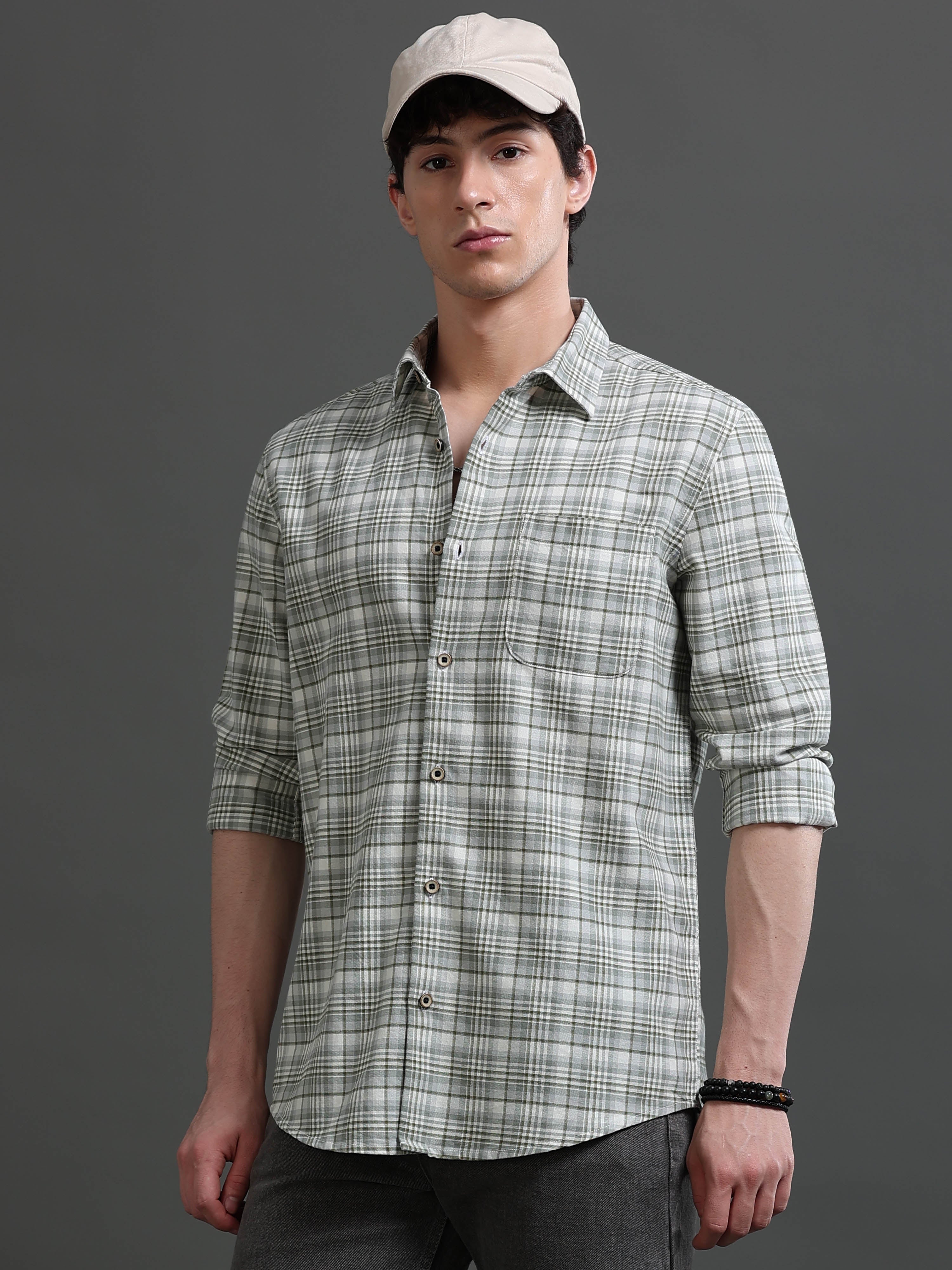 Men Green Check Shirt