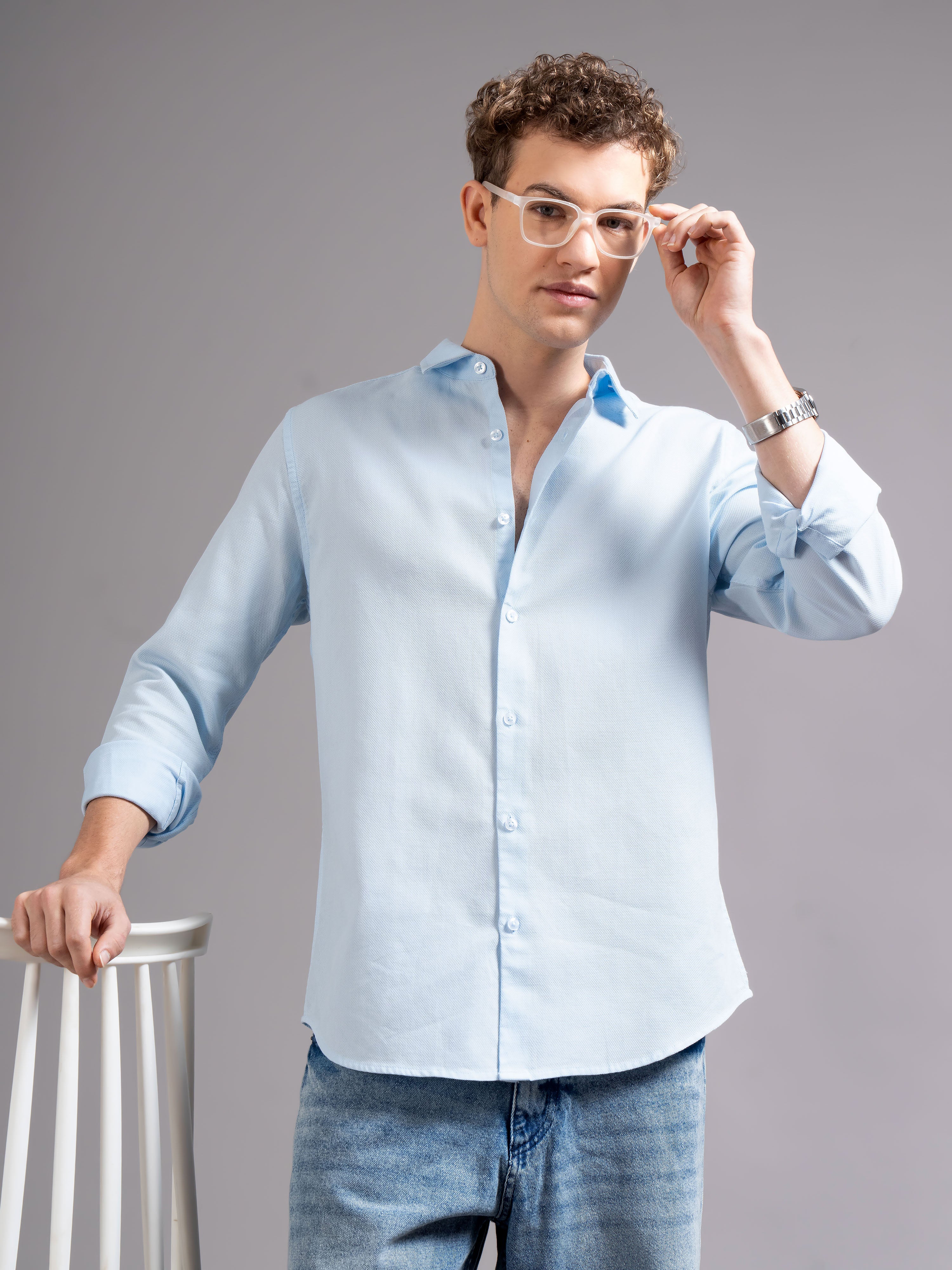 Men Blue Cotton Shirt