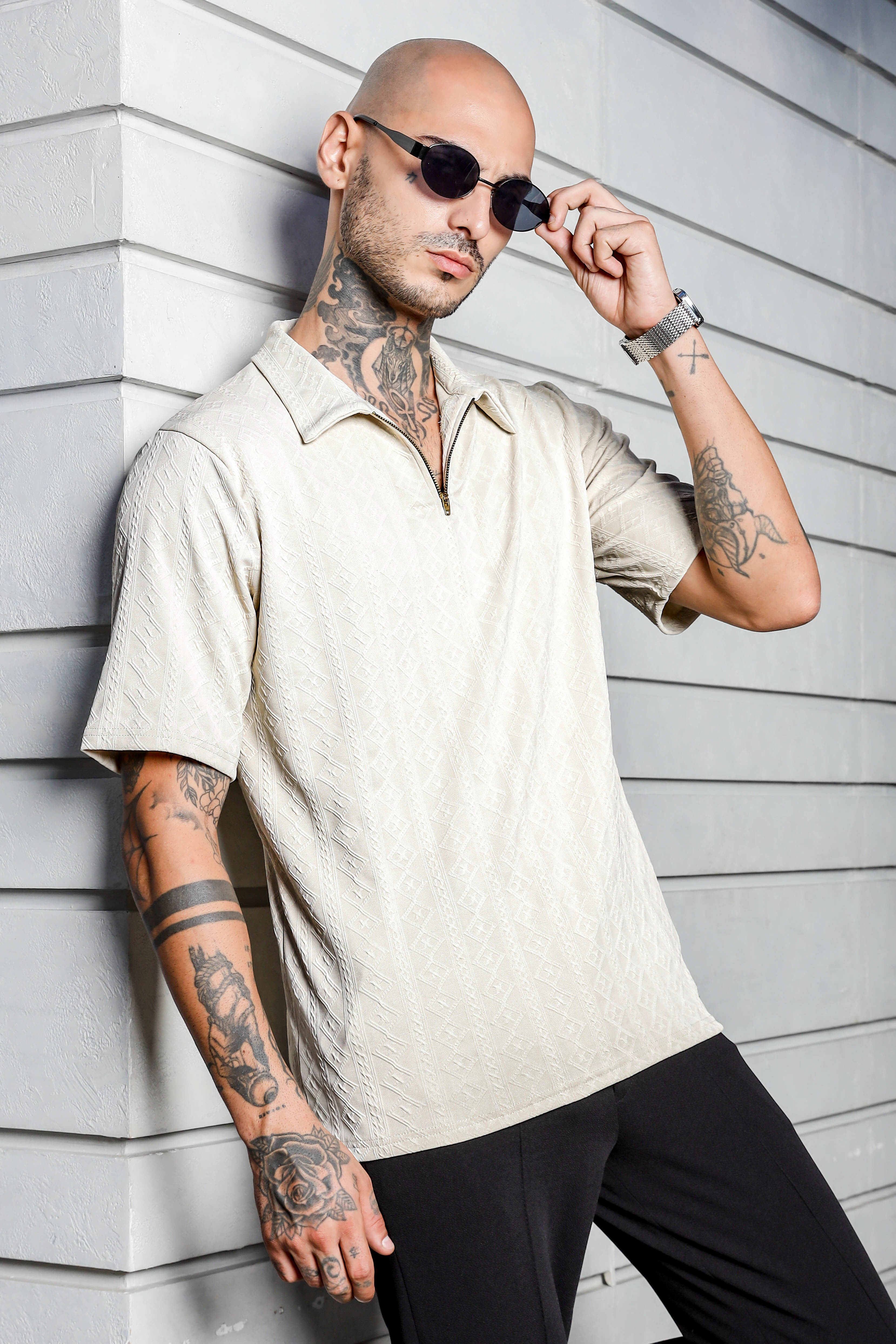 Unisex White Oversized Polo T-shirt