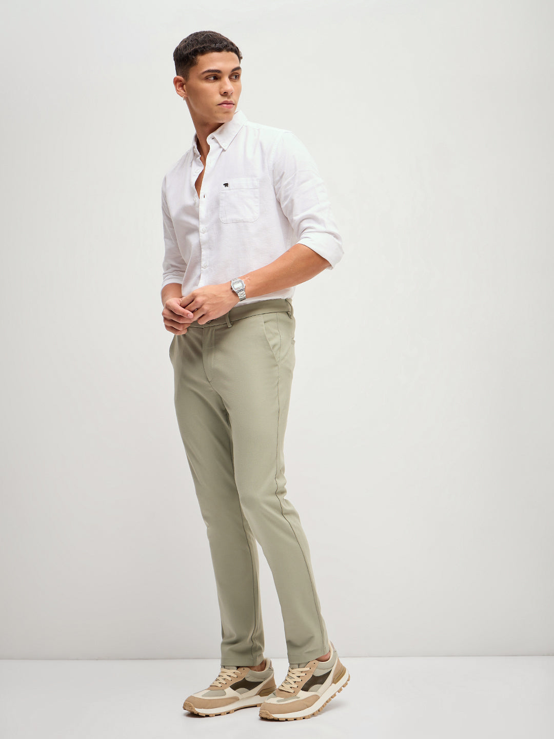 Men Green 4 Way Stretch Formal Trouser