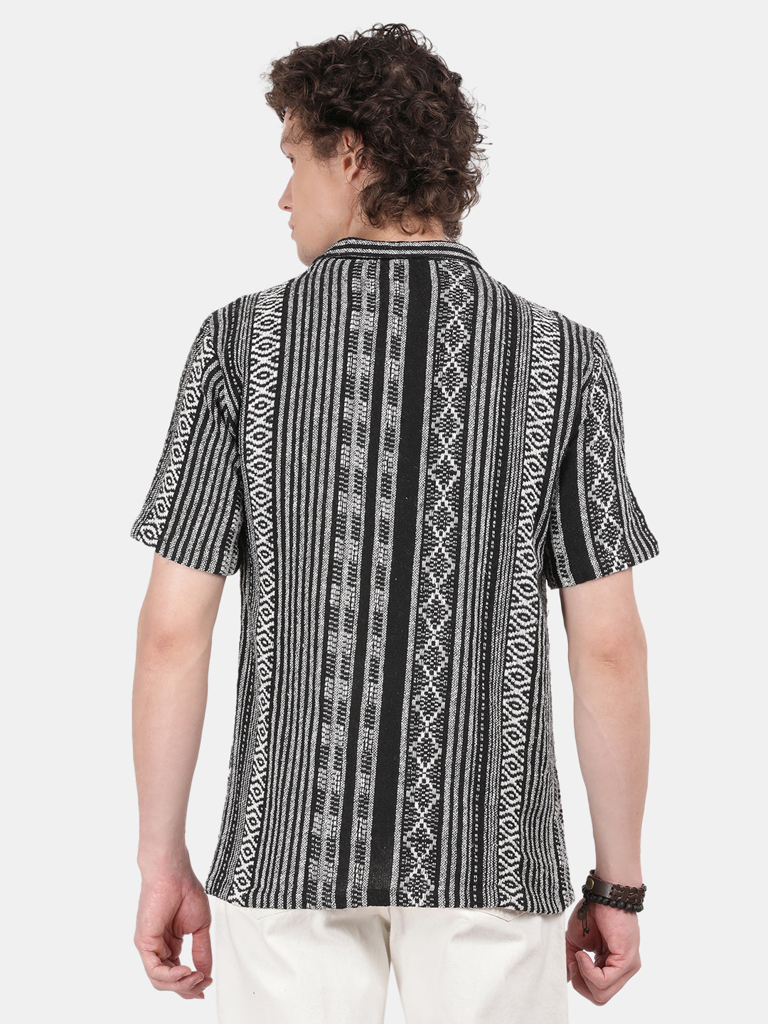 Men Black Slim Fit Spread Collar Half Sleeve Casual Shirt
