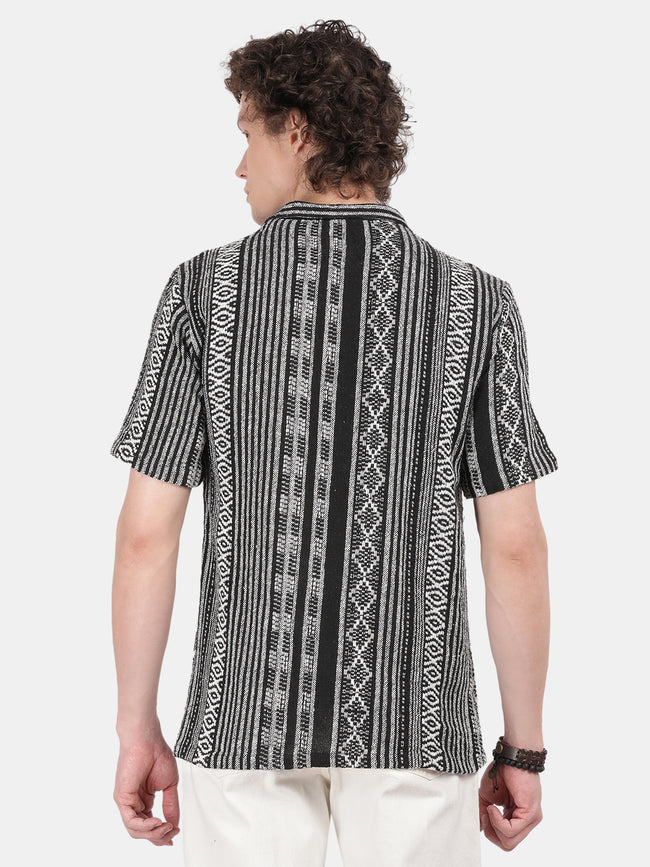 Men Black Slim Fit Spread Collar Half Sleeve Casual Shirt