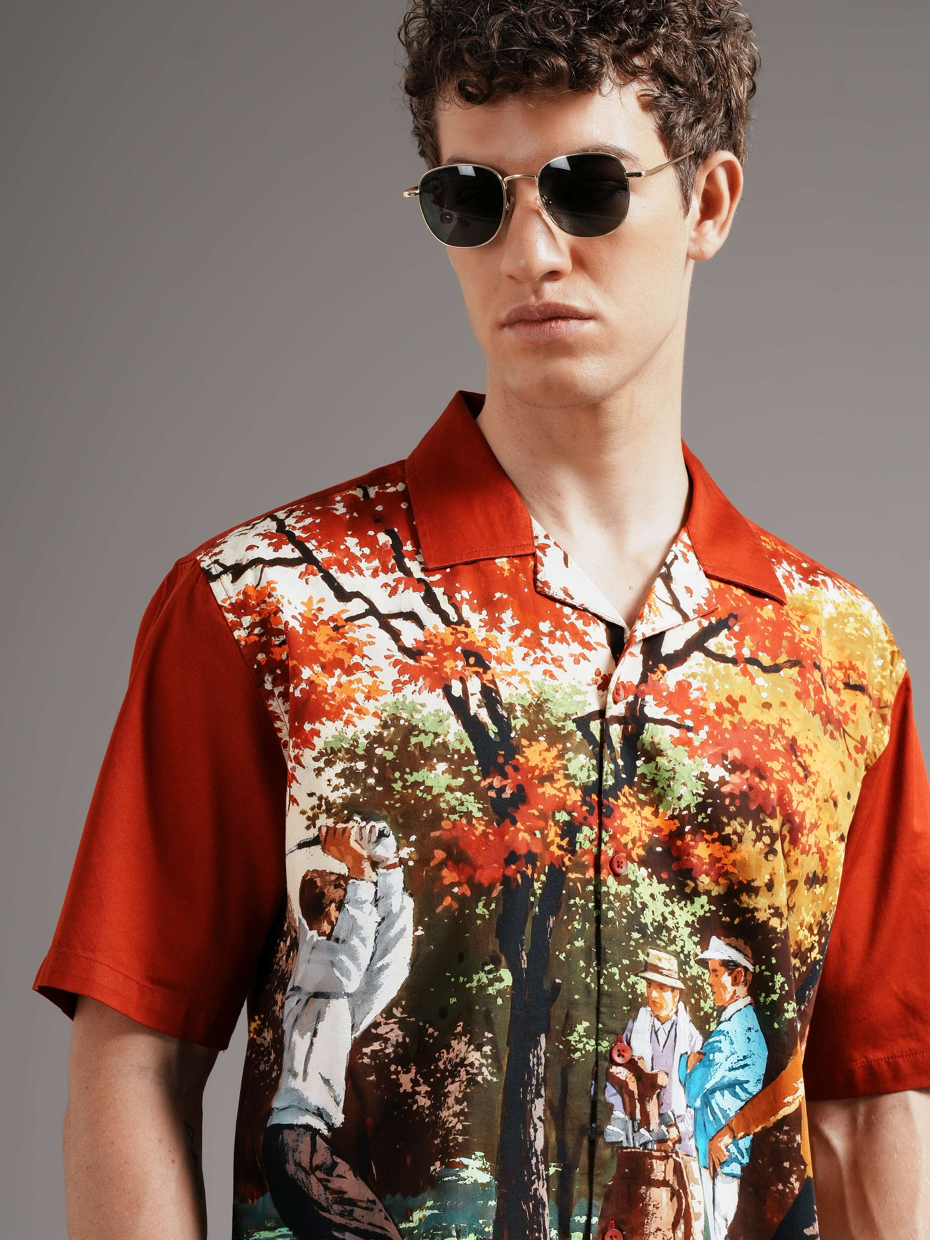 Men Red Casual Printed Shirt