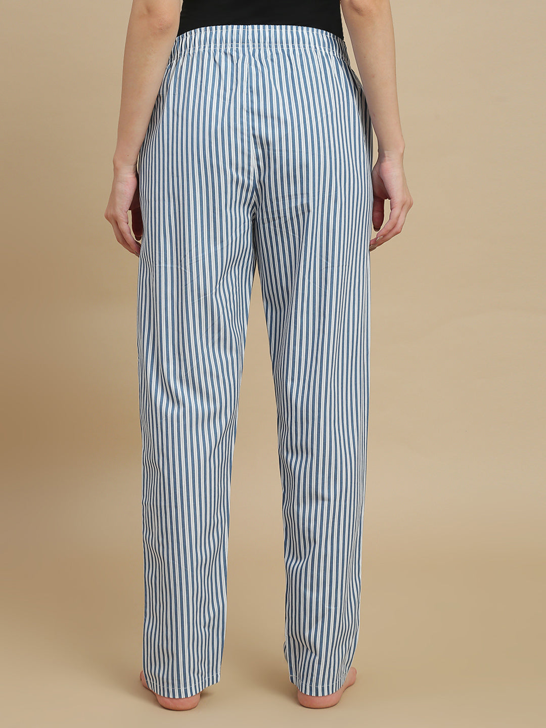 Women Blue & White Striped Cotton Pyjamas