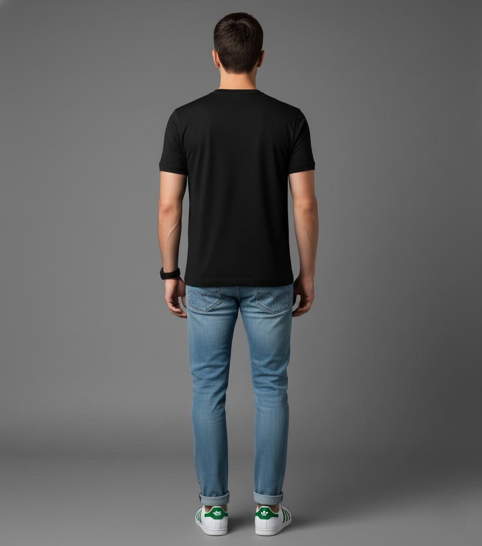 Men Printed Black Cotton Tshirt