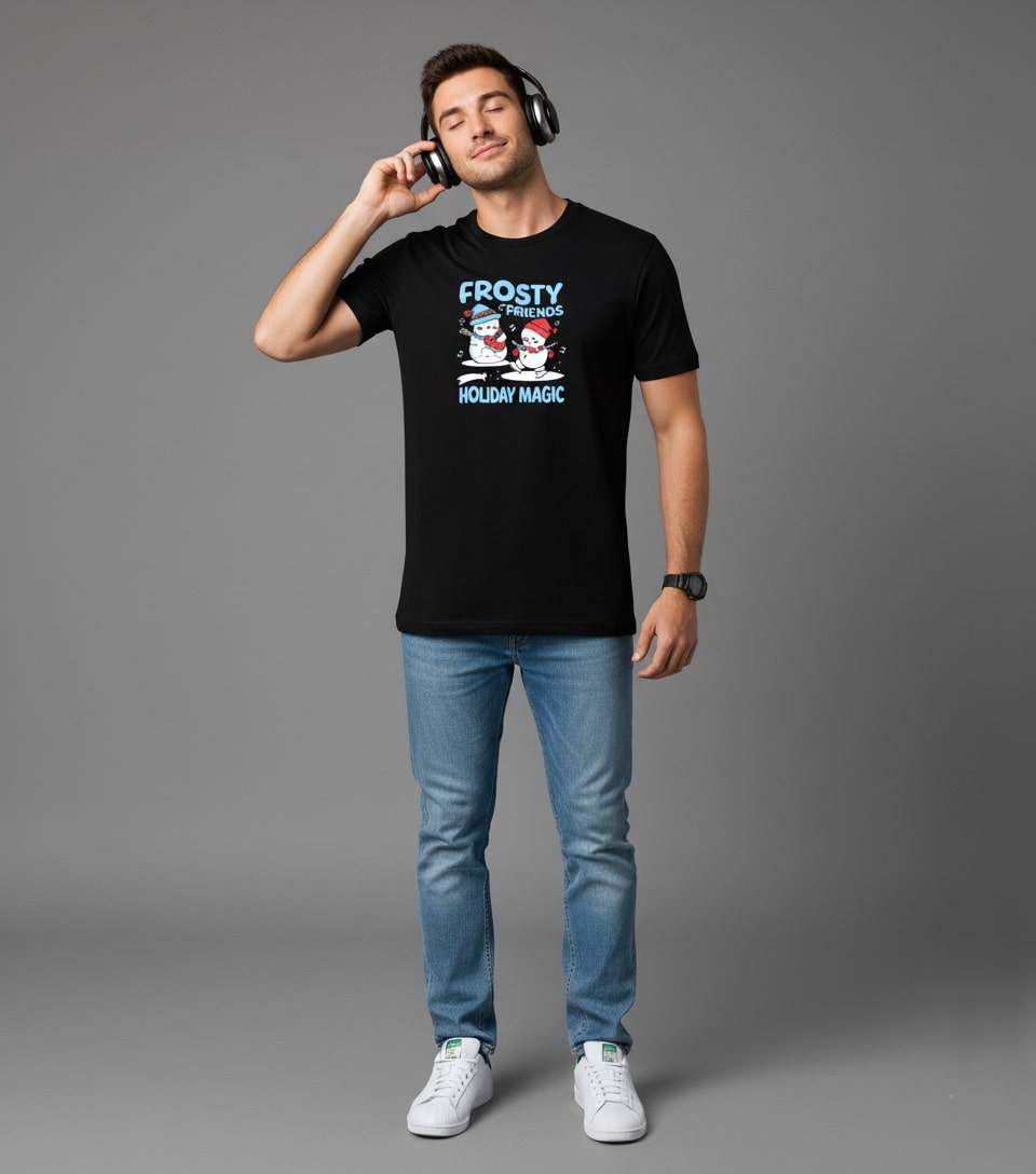 Men Printed Black Cotton Tshirt