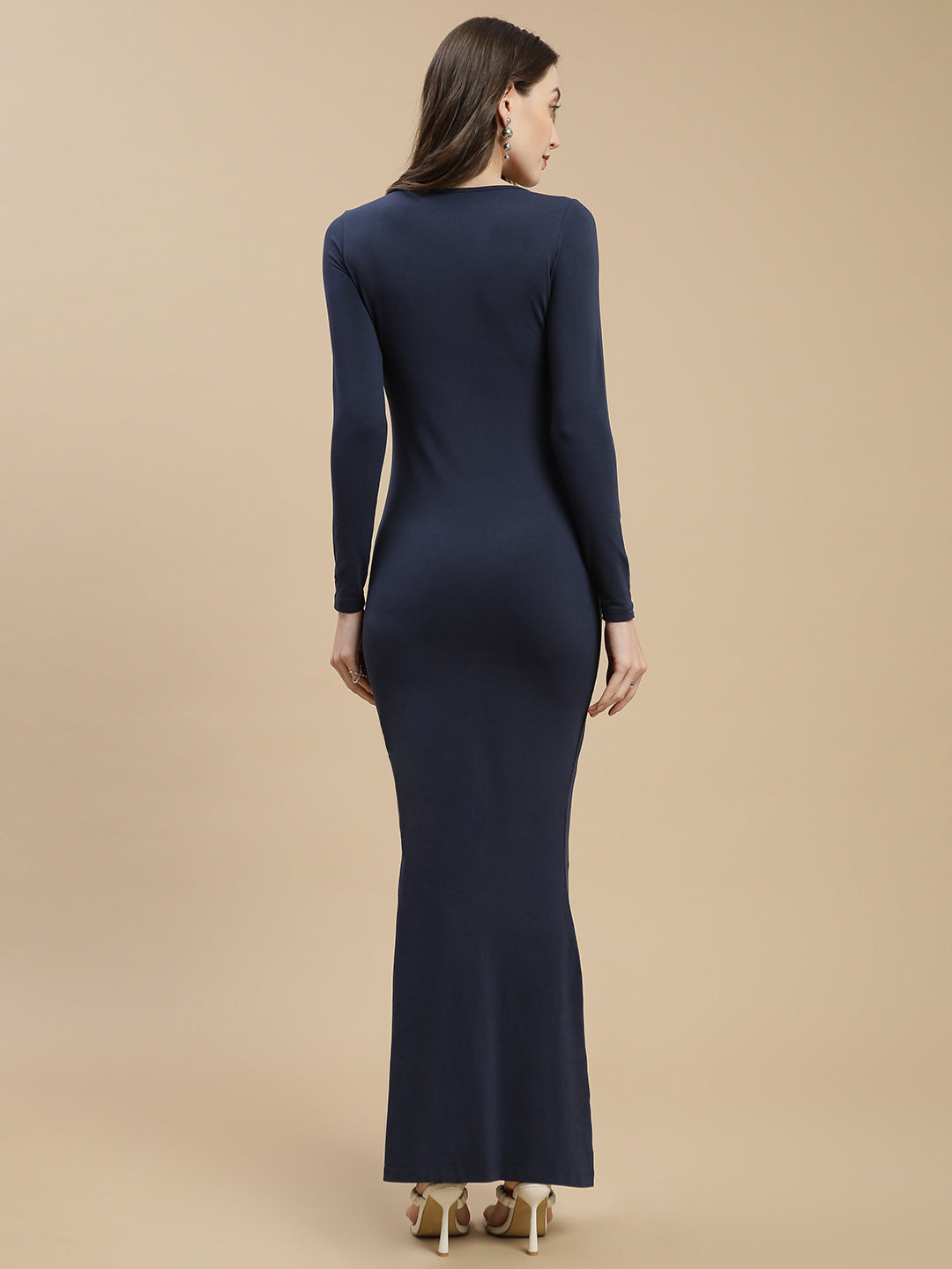 Women Navy Square Neck Maxi Dress