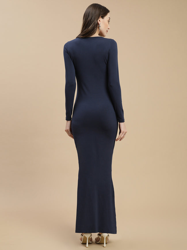 Women Navy Square Neck Maxi Dress