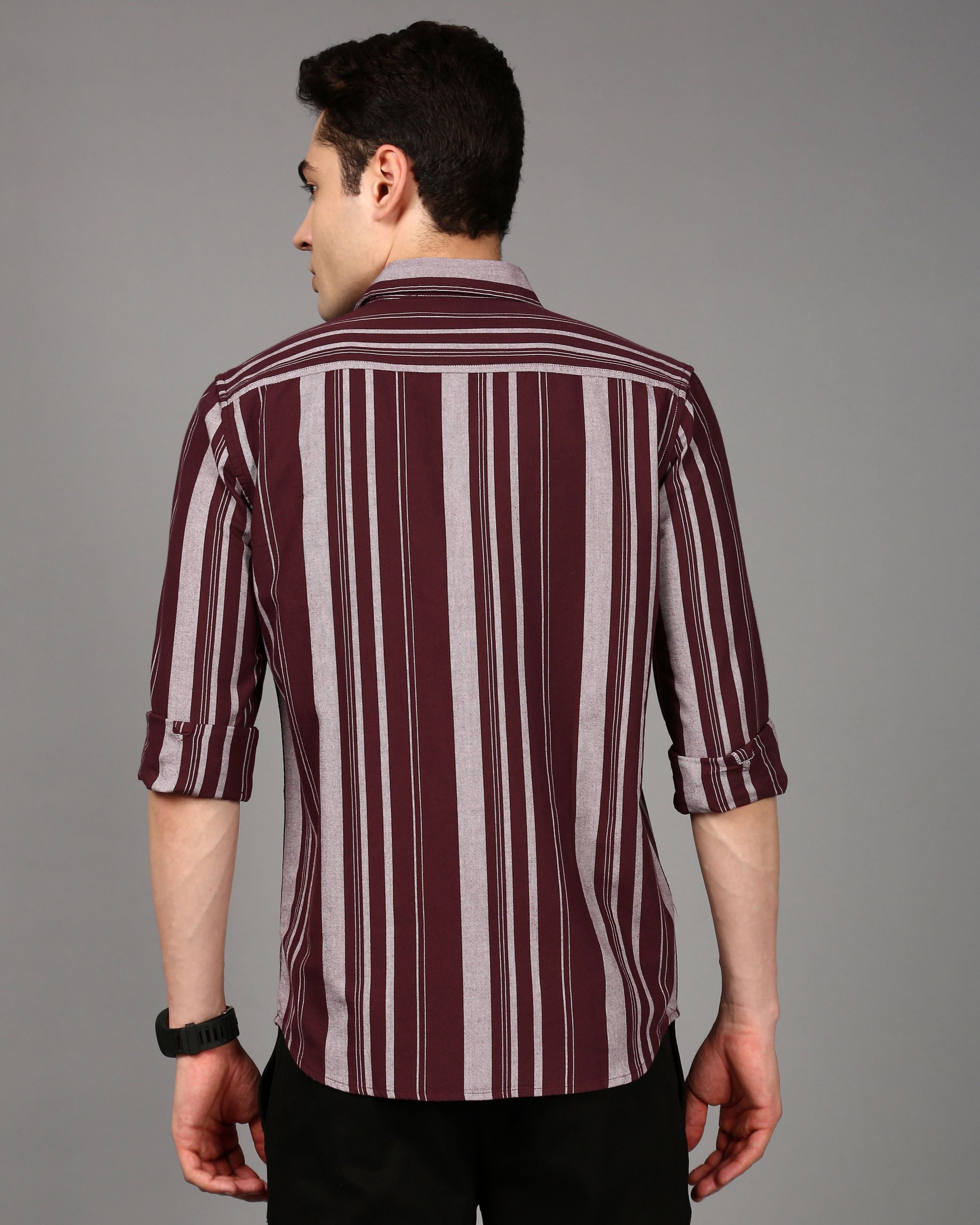 Men Burgundy Striped Shirt