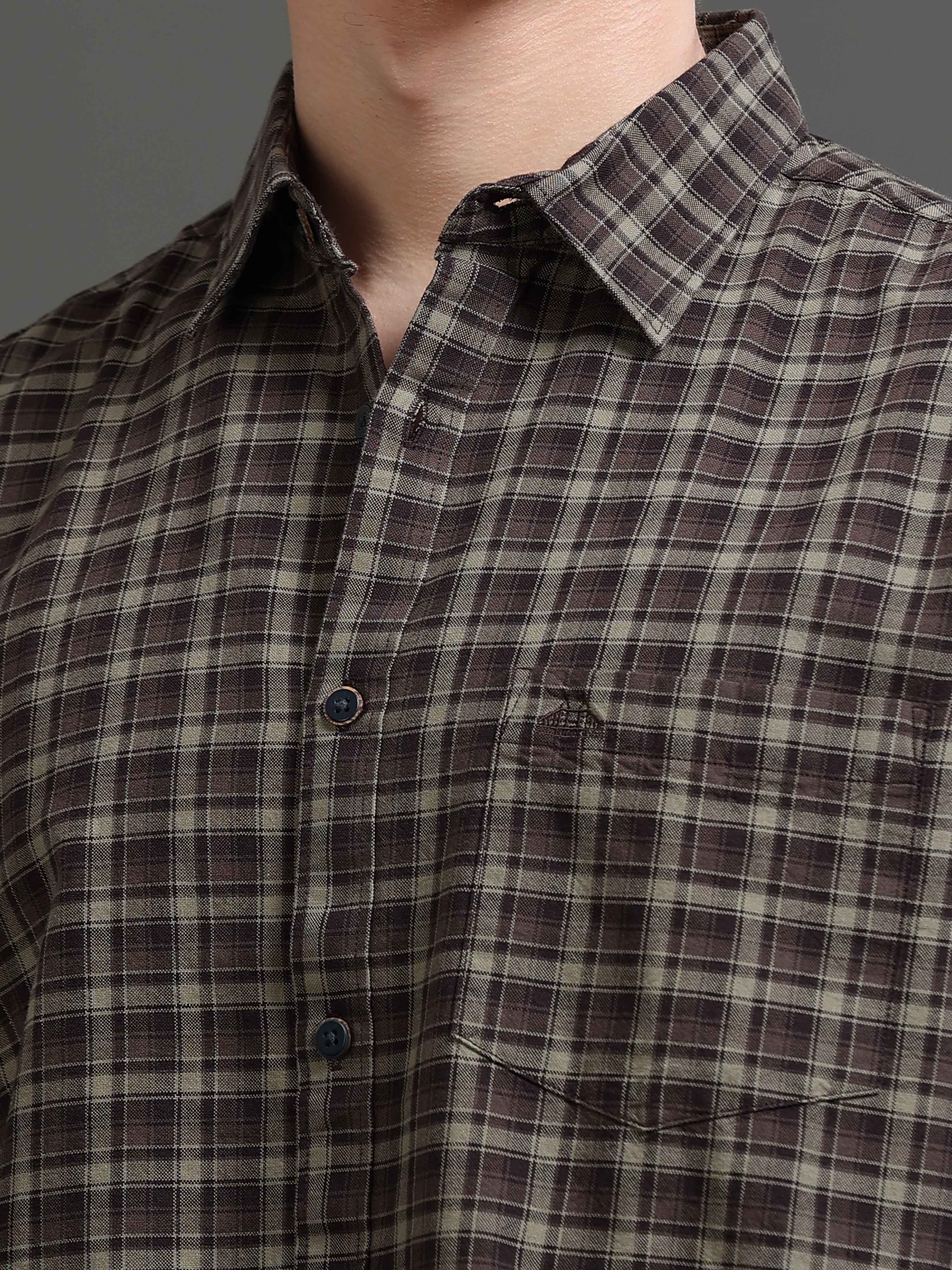 Men Brown Checked Shirt